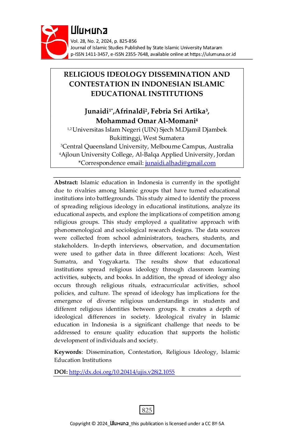 JURIS Religious Ideology Dissemination And Contestation In Indonesian Islamic Educational Institutions