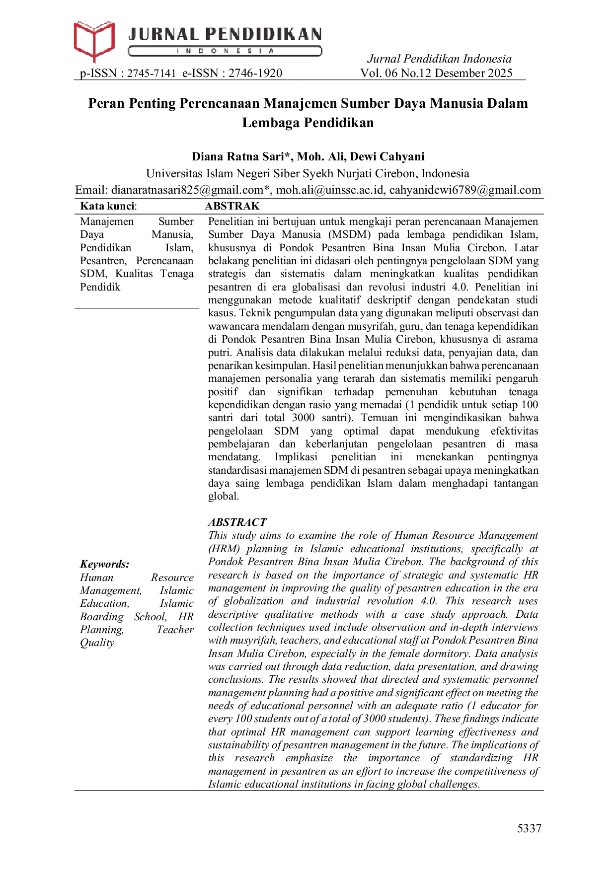 JURIS Peran Penting Perencanaan Manajemen Sumber Daya Manusia Dalam Lembaga Pendidikan