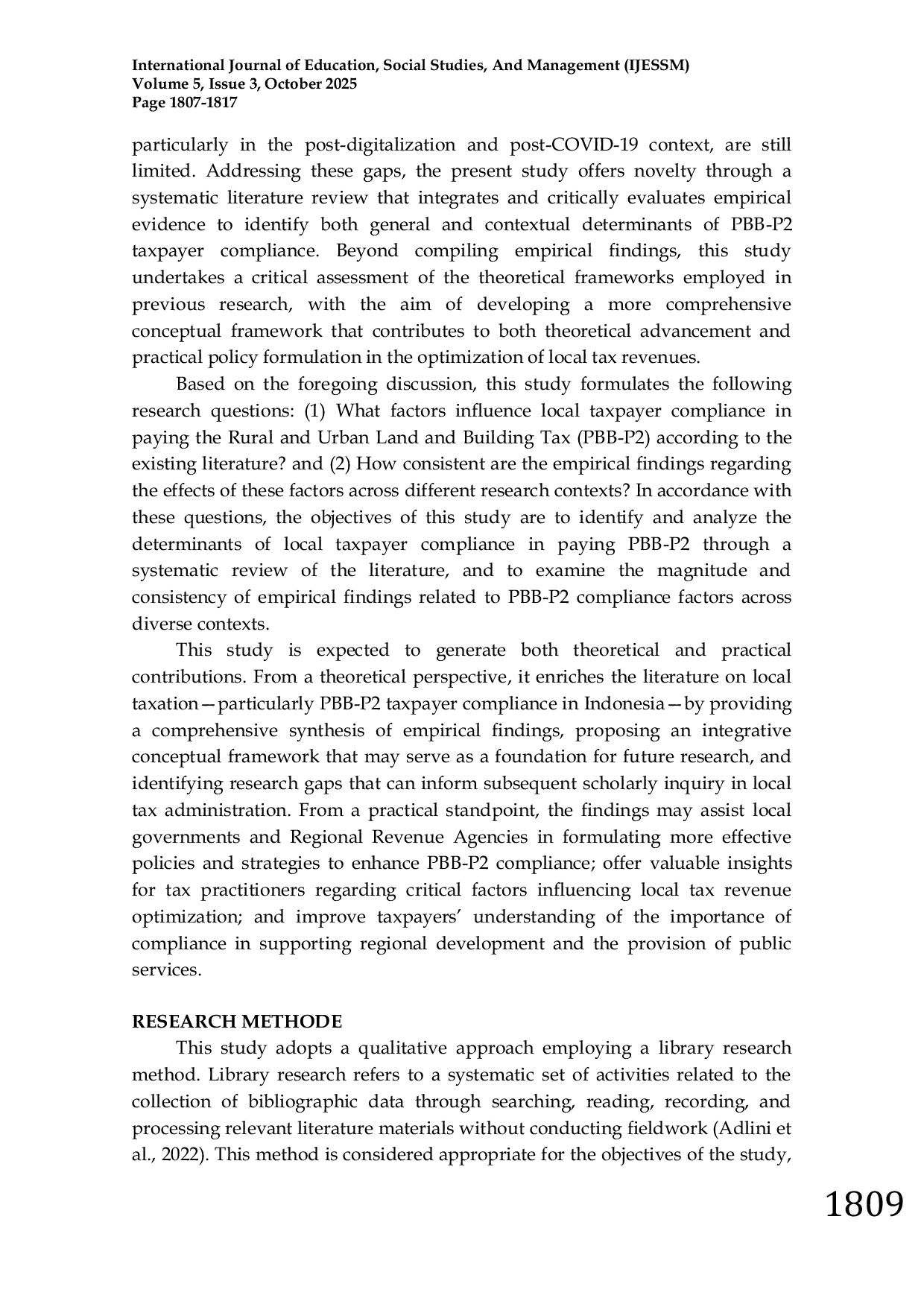 JURIS Analysis of Factors Influencing Local Taxpayers Compliance in Paying Rural and Urban Land and Building Tax Pbb P2 A Literature Review
