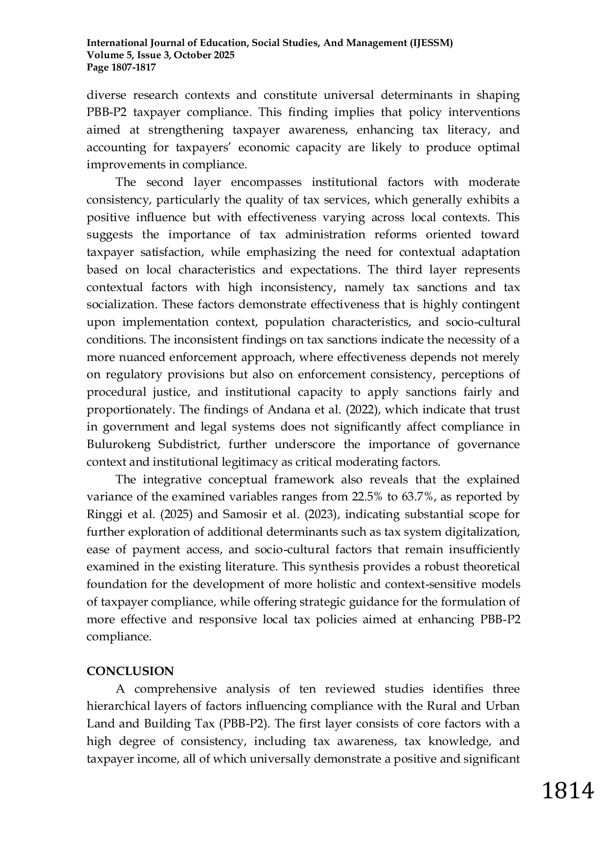 JURIS Analysis of Factors Influencing Local Taxpayers Compliance in Paying Rural and Urban Land and Building Tax Pbb P2 A Literature Review