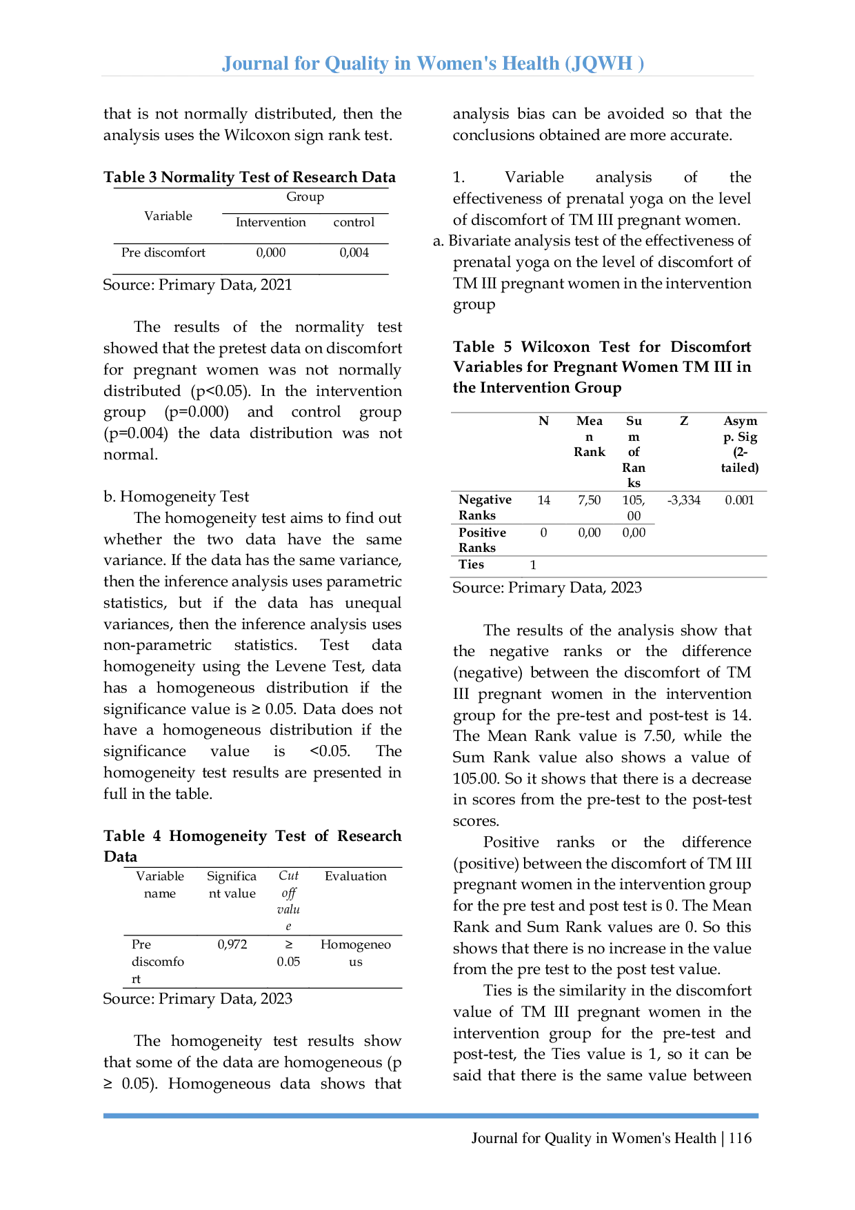 JURIS Differences In The Discomfort Of Pregnant Women In The Third Trimester Before And After Prenatal Yoga At Pmb Midwifery Umroh Grogol Sukoharjo