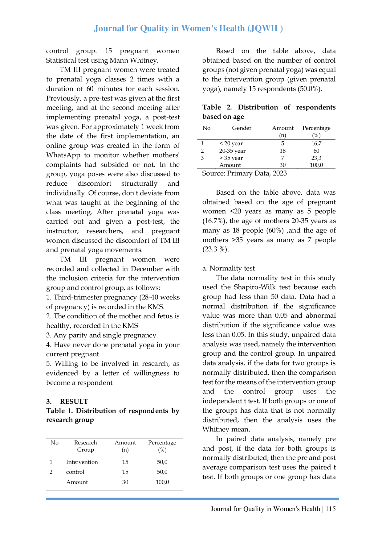 JURIS Differences In The Discomfort Of Pregnant Women In The Third Trimester Before And After Prenatal Yoga At Pmb Midwifery Umroh Grogol Sukoharjo