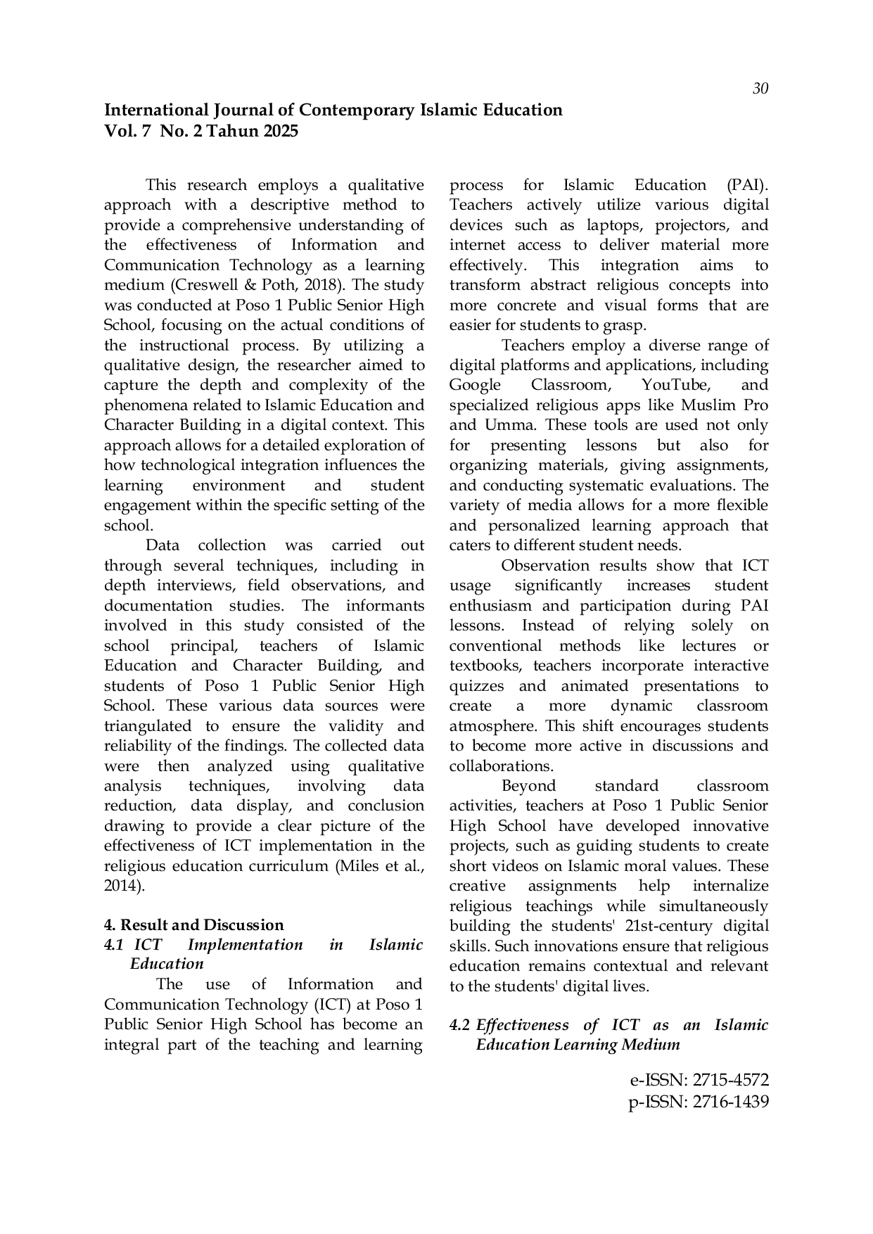 JURIS The Effectiveness of Information and Communication Technology as a Learning Medium for Islamic Education and Character Building A Study at a State Senior High School in Poso