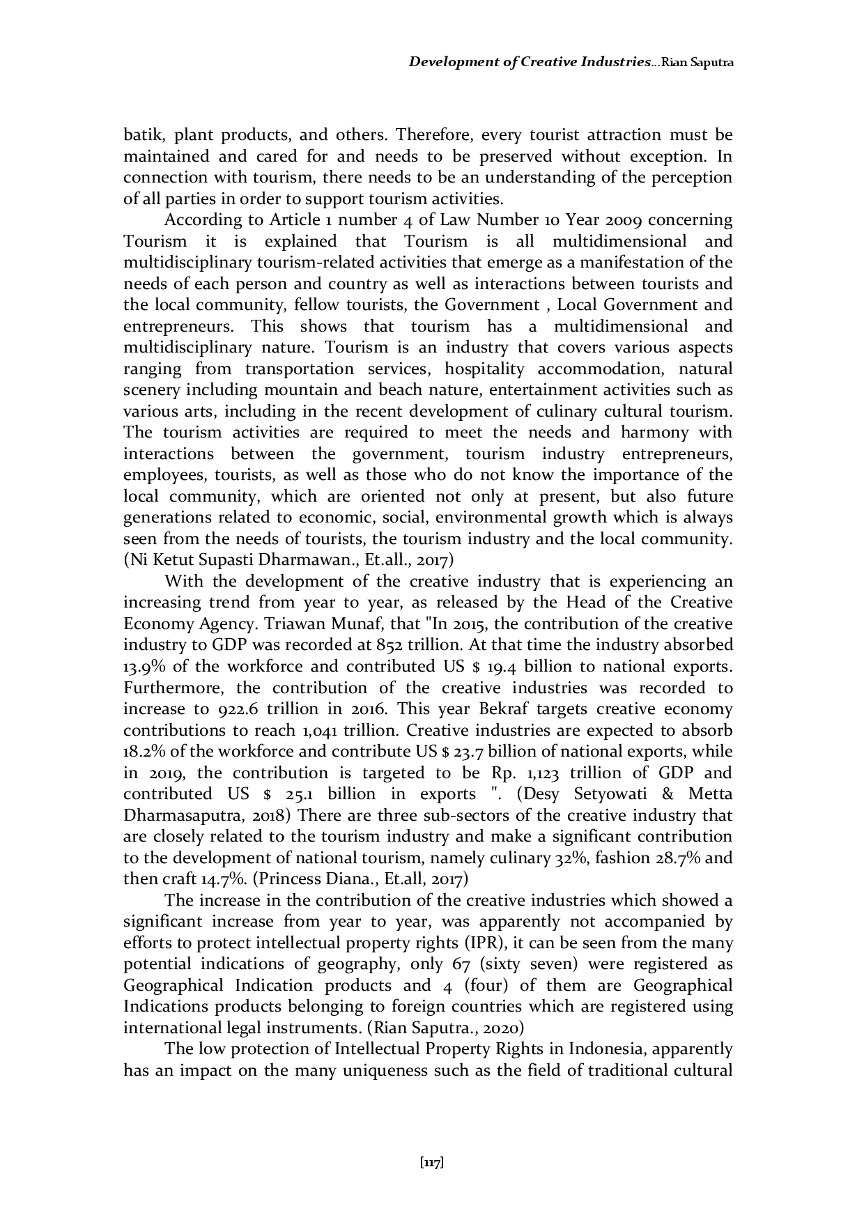 juris Development of Creative Industries as Regional Leaders in National Tourism Efforts Based on Geographical Indications