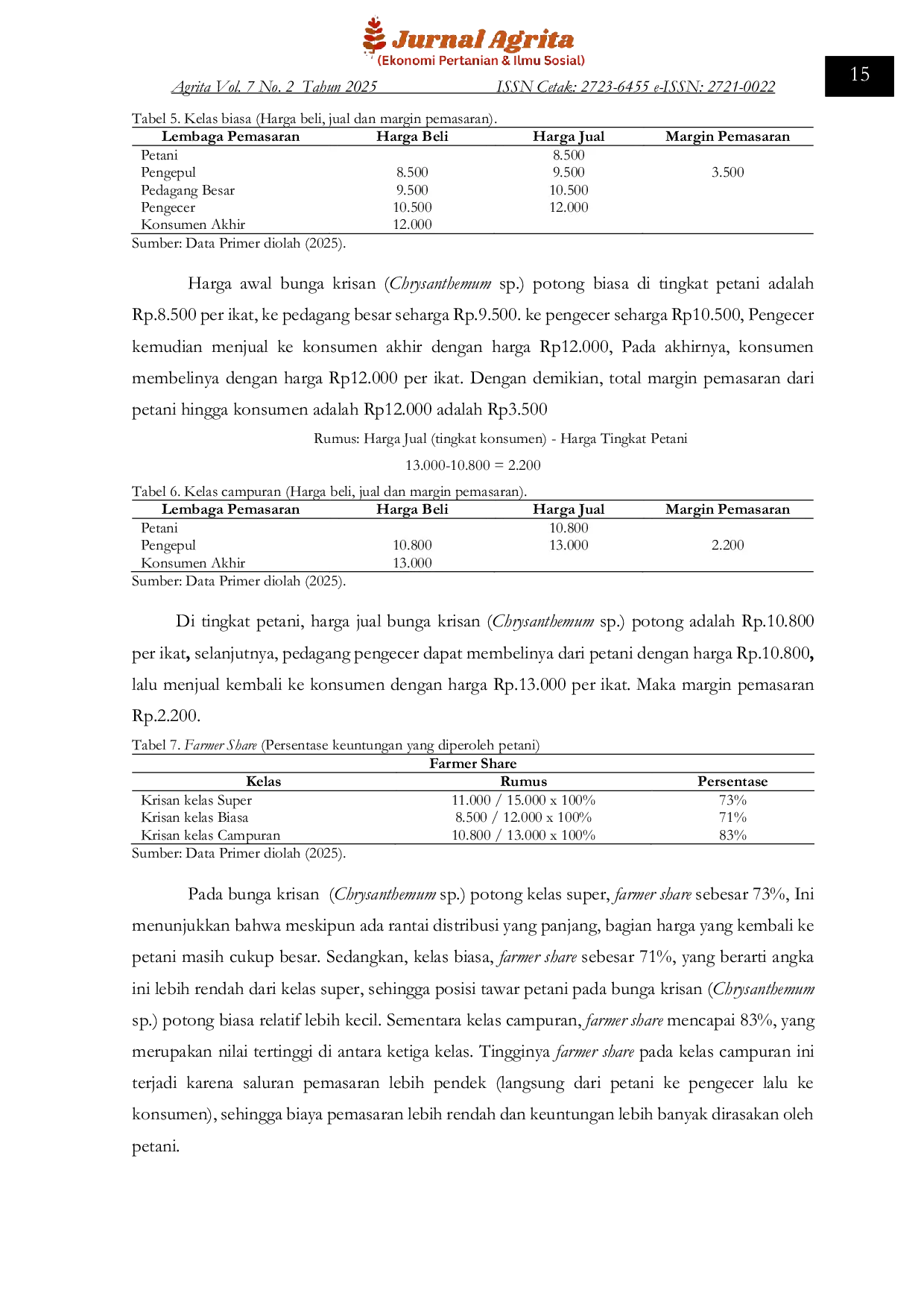 JURIS BAURAN PEMASARAN BUNGA KRISAN Chrysanthemum sp POTONG DI KELOMPOK TANI MANDIRI DESA SINDANGLAYA KECAMATAN CIPANAS KABUPATEN CIANJUR
