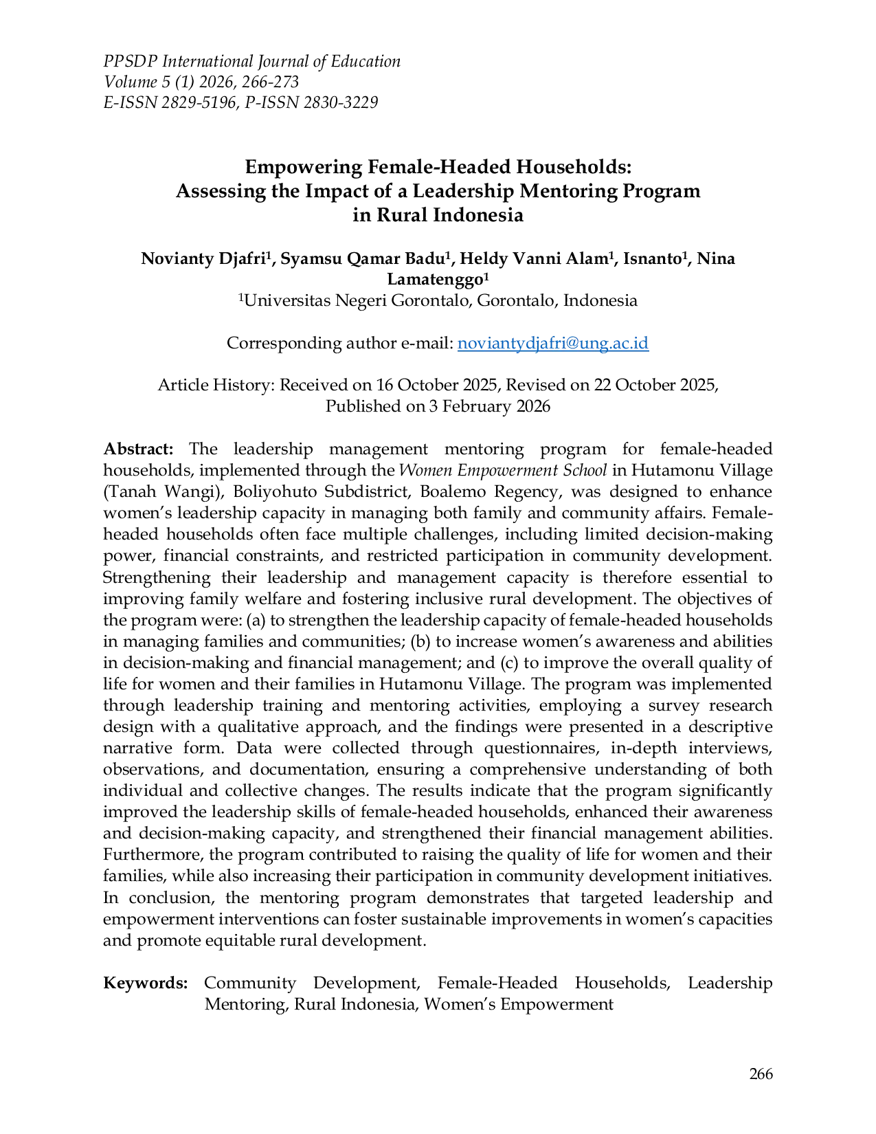 JURIS Empowering Female Headed Households Assessing the Impact of a Leadership Mentoring Program in Rural Indonesia
