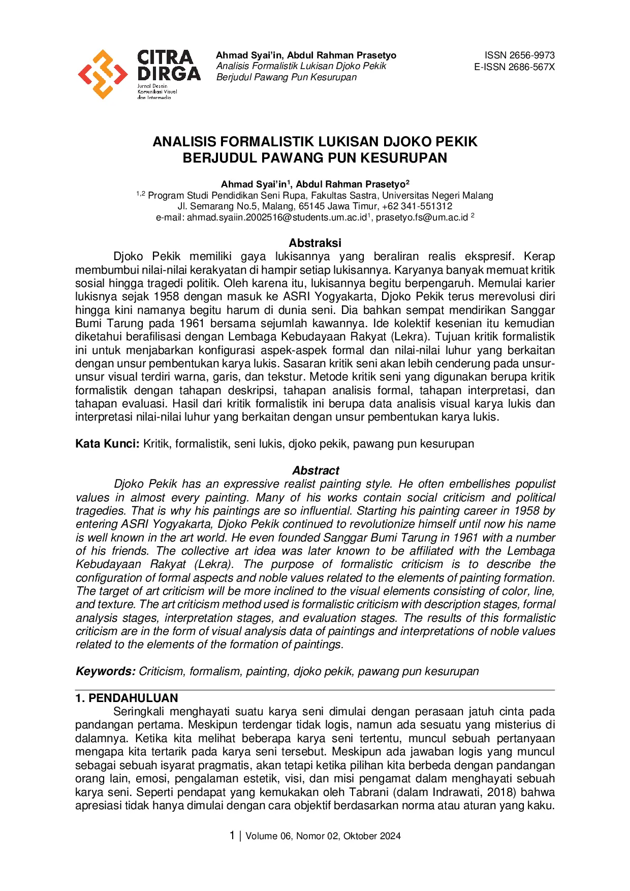 JURIS Analisis Formalistik Lukisan Djoko Pekik Berjudul Pawang Pun Kesurupan