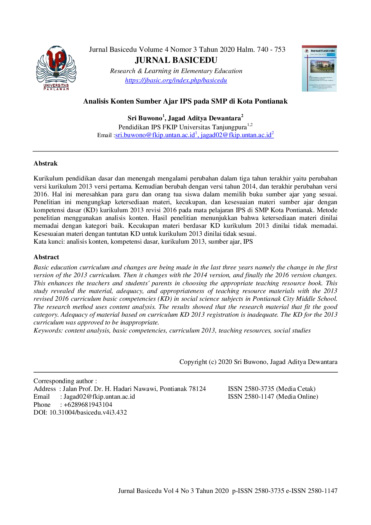 JURIS Analisis Konten Sumber Ajar IPS Pada SMP Di Kota Pontianak