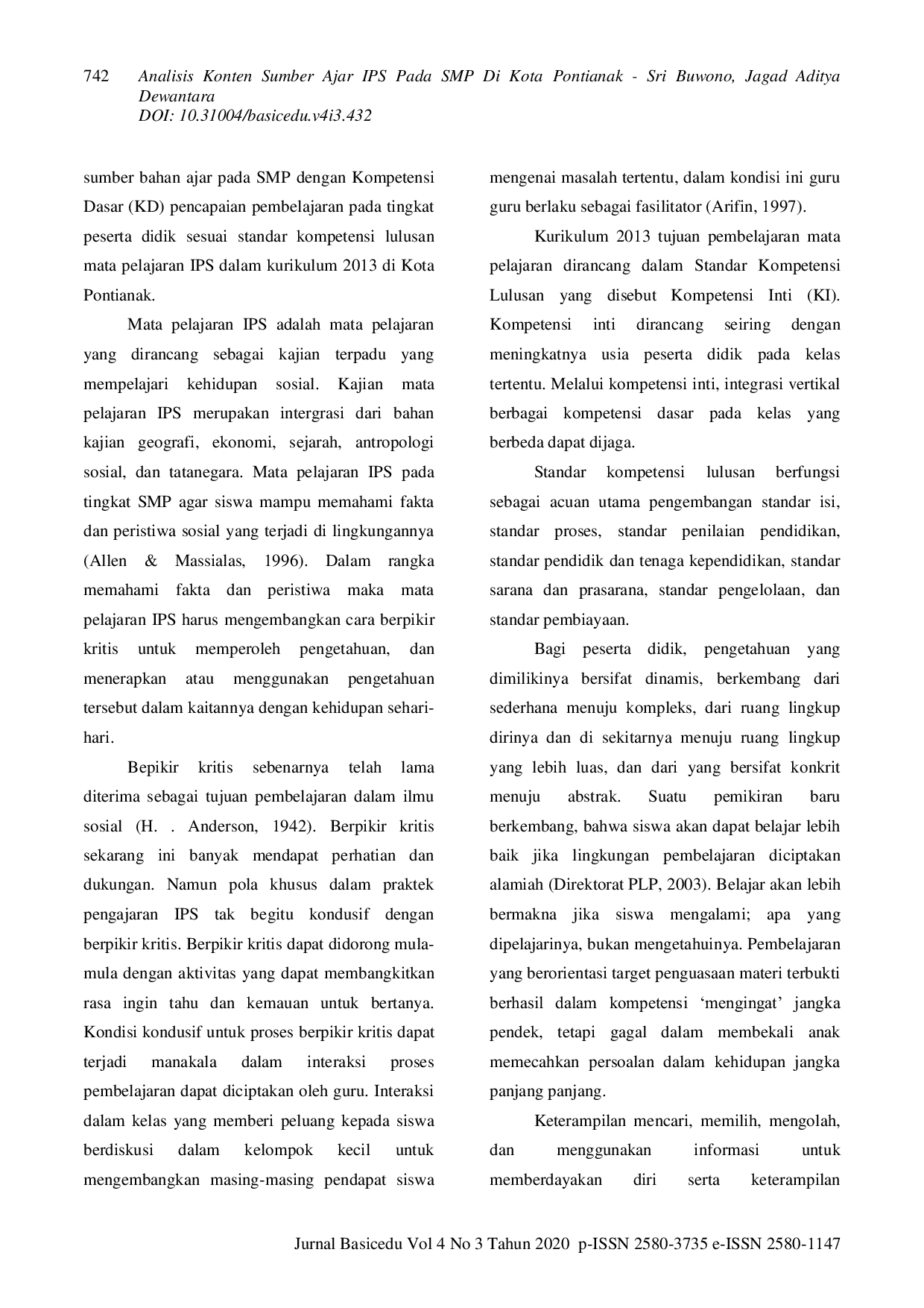 JURIS Analisis Konten Sumber Ajar IPS Pada SMP Di Kota Pontianak