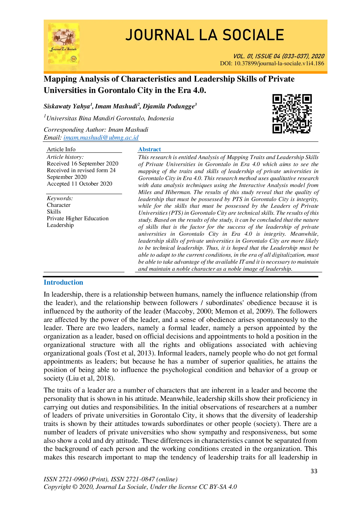 juris Mapping Analysis of Characteristics and Leadership Skills of Private Universities in Gorontalo City in the Era 4 0