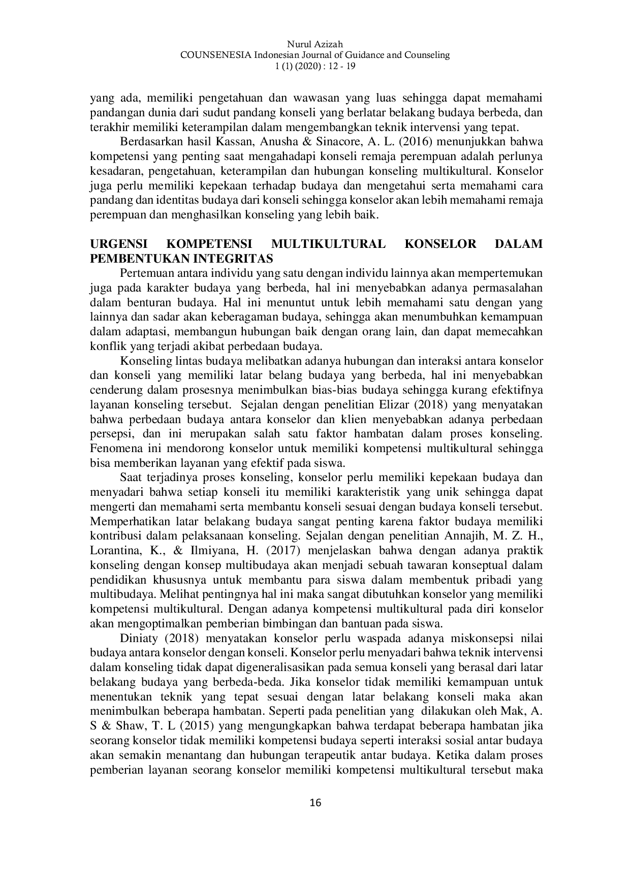 JURIS Urgensi Kompetensi Multikultural dari Konselor Sebagai Sarana Membangun Integritas Bangsa