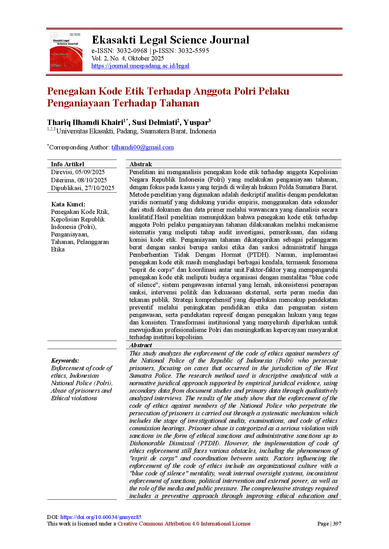 juris Penegakan Kode Etik Terhadap Anggota Polri Pelaku Penganiayaan Terhadap Tahanan