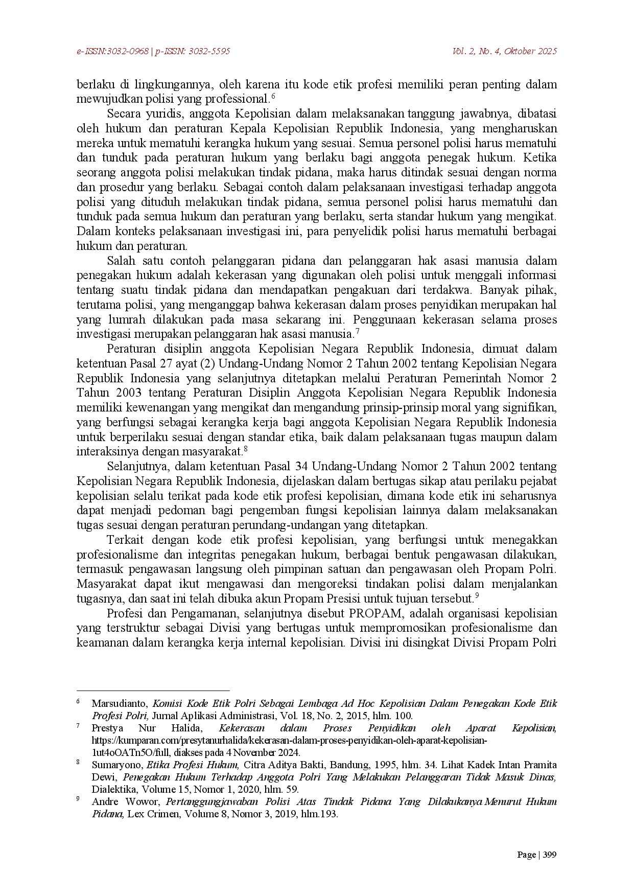 JURIS Penegakan Kode Etik Terhadap Anggota Polri Pelaku Penganiayaan Terhadap Tahanan