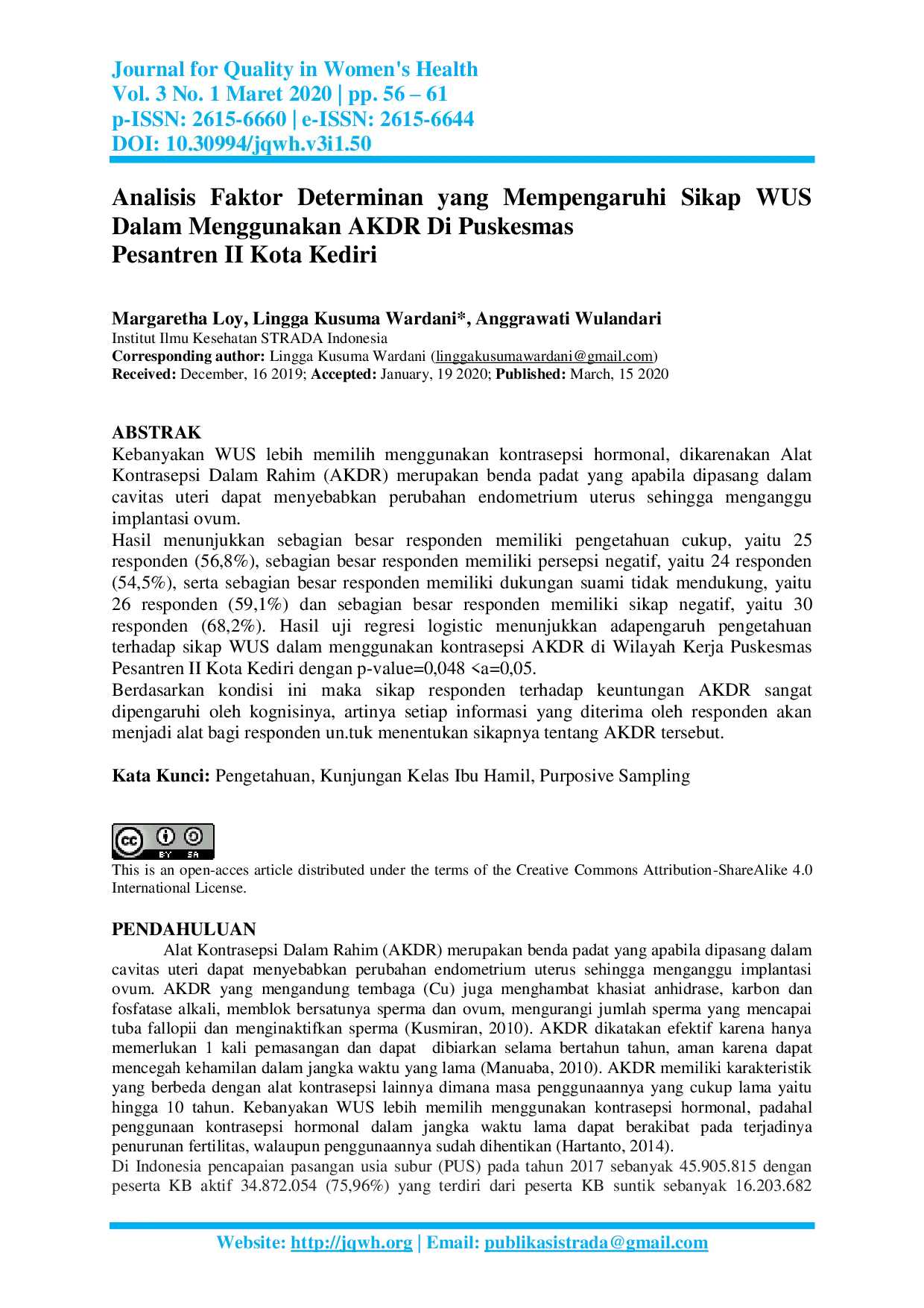 JURIS Analisis Faktor Determinan yang Mempengaruhi Sikap WUS Dalam Menggunakan AKDR Di Puskesmas Pesantren II Kota Kediri