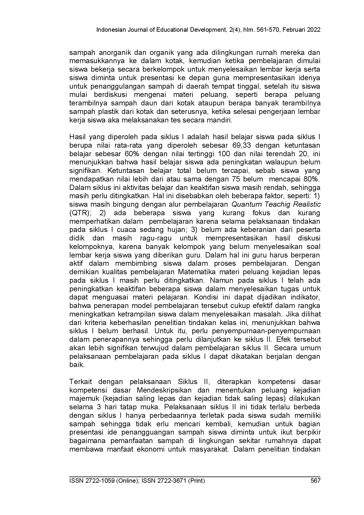 juris Implementasi model quantum teaching realitic QTR untuk meningkatkan hasil belajar peserta didik dengan media sampah