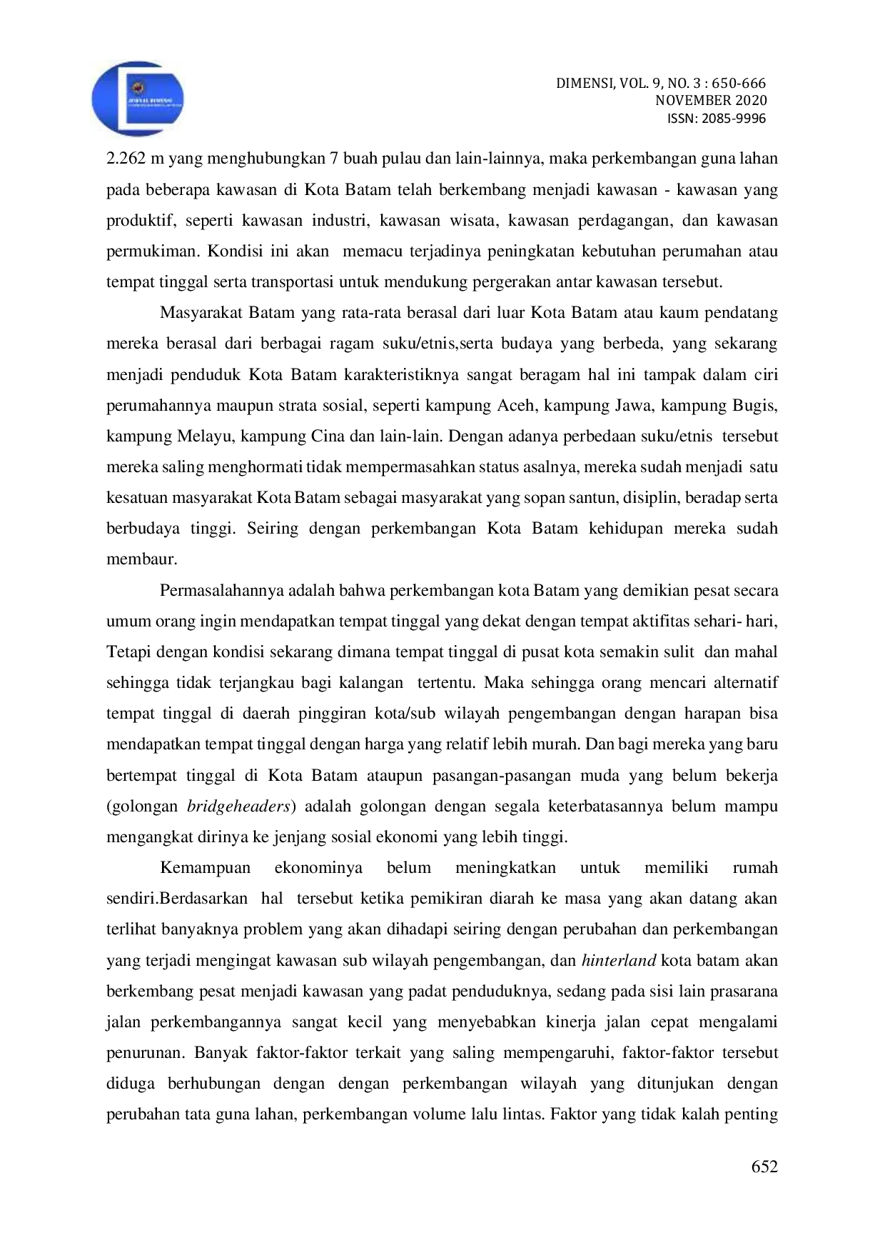 JURIS Analisis Karakteristik Dan Pola Pergerakan Penduduk Dan Hubungannya Dengan Perkembangan Wilayah