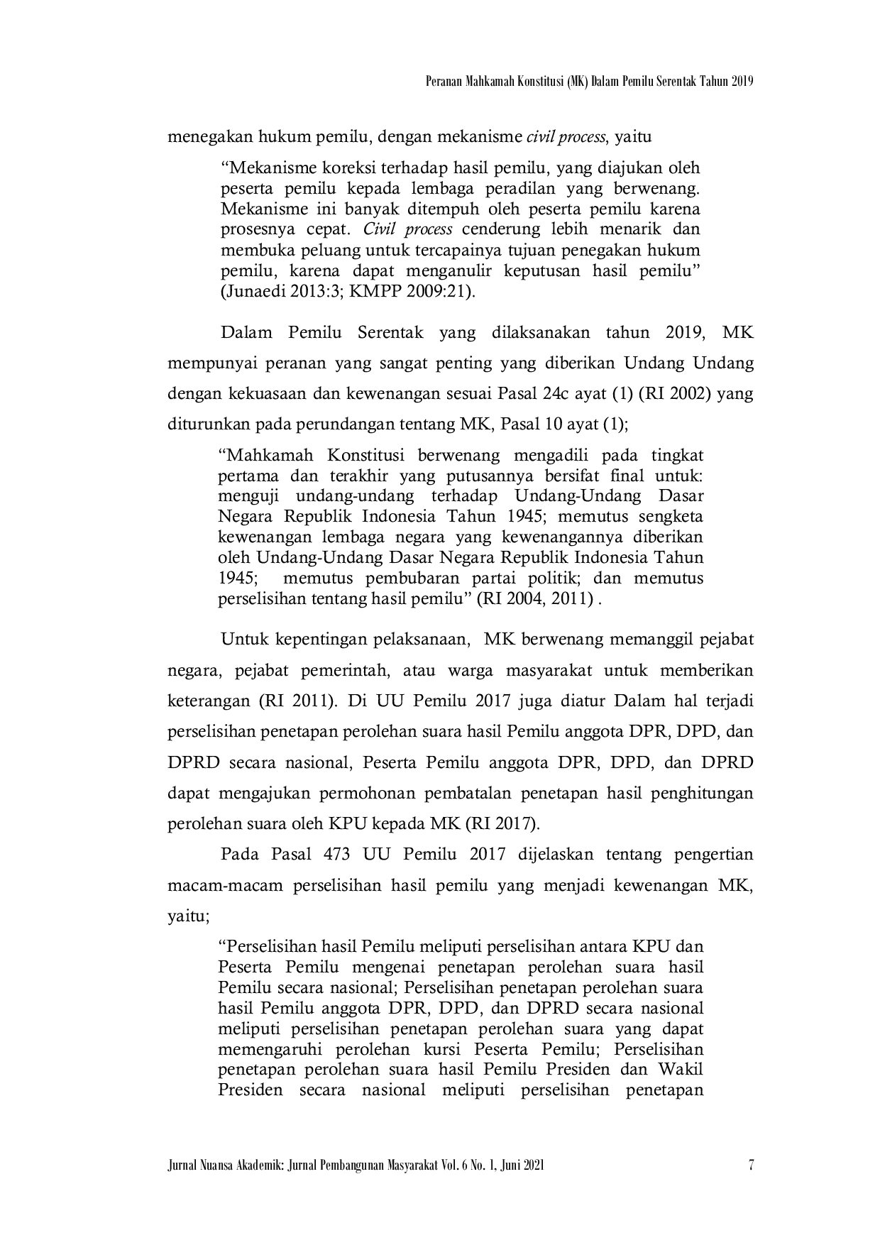 JURIS Peranan Mahkamah Konstitusi MK Dalam Pemilu Serentak Tahun 2019