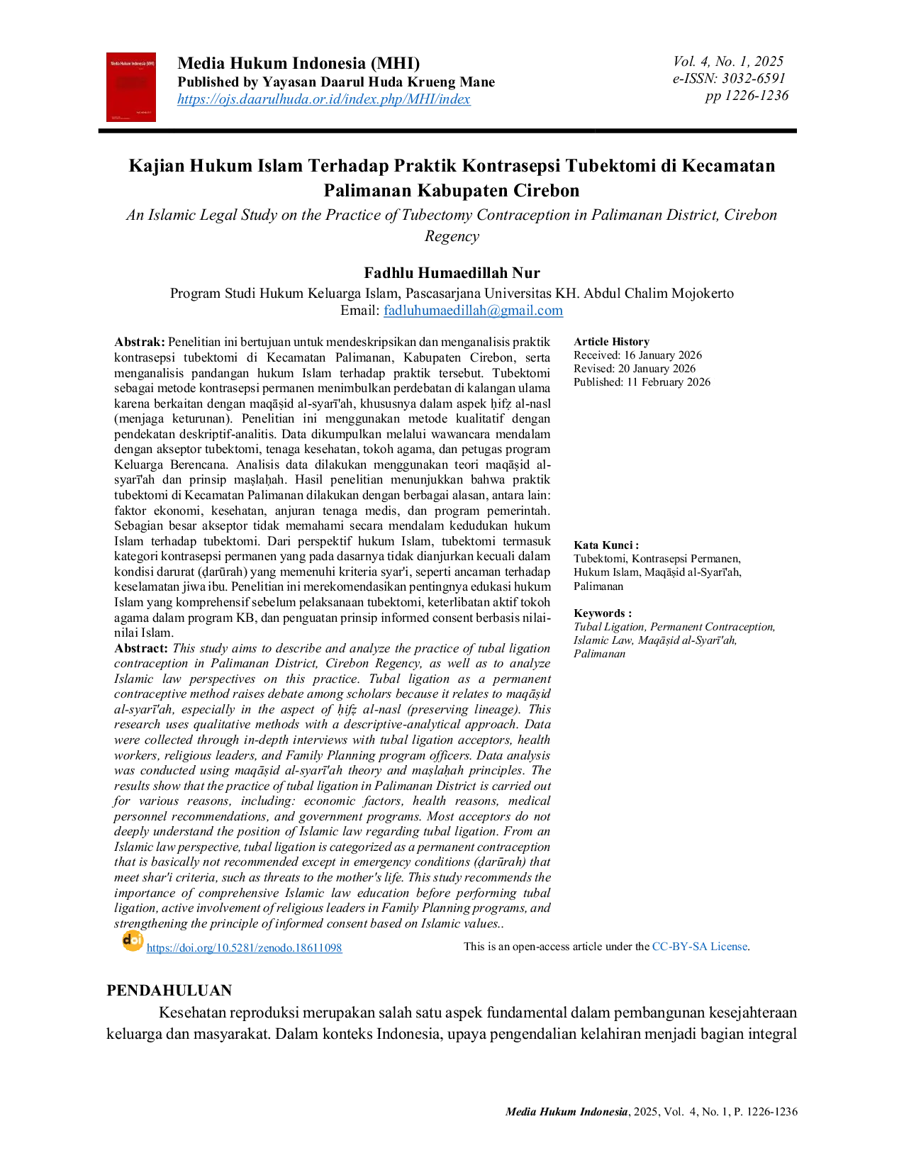 JURIS An Islamic Legal Study on the Practice of Tubectomy Contraception in Palimanan District Cirebon Regency