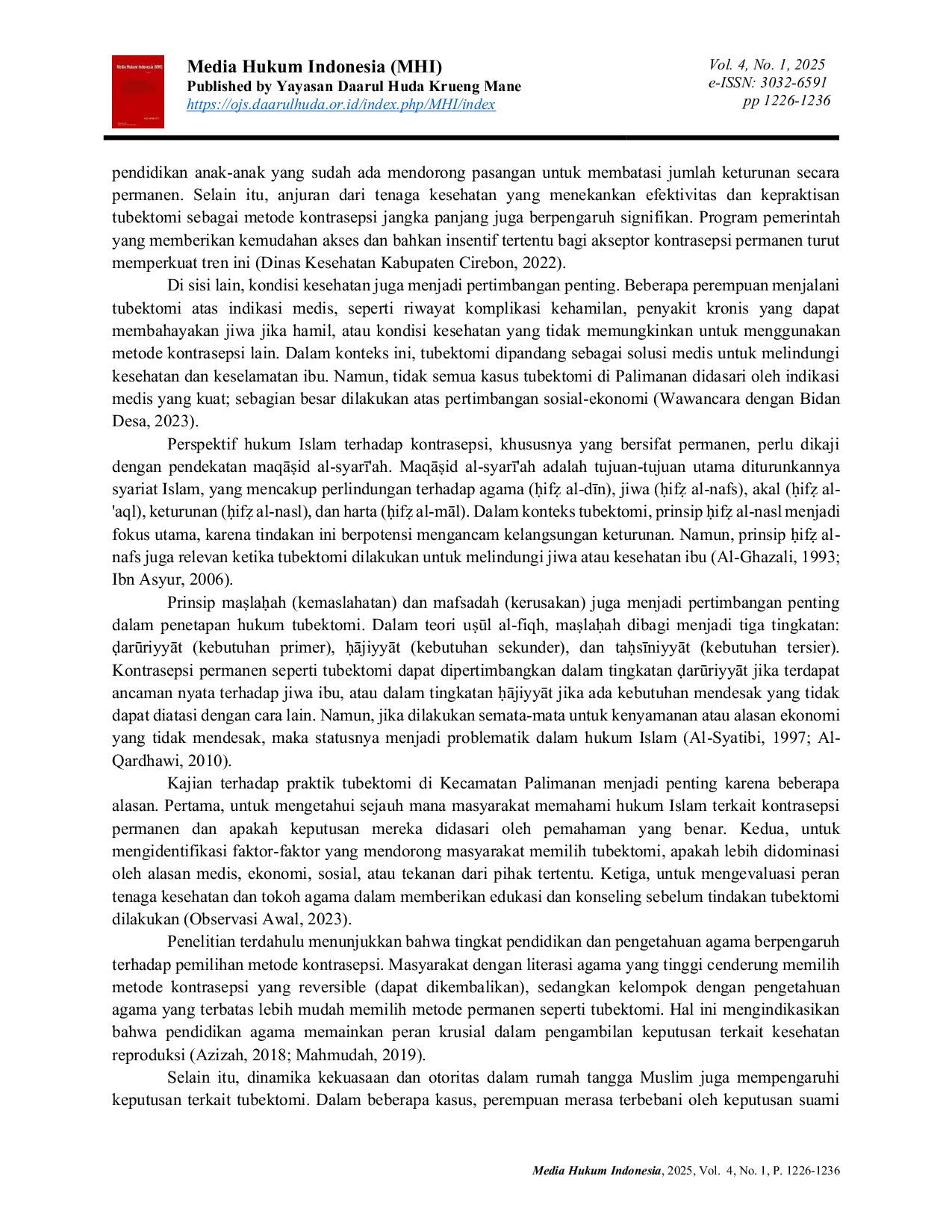 JURIS An Islamic Legal Study on the Practice of Tubectomy Contraception in Palimanan District Cirebon Regency