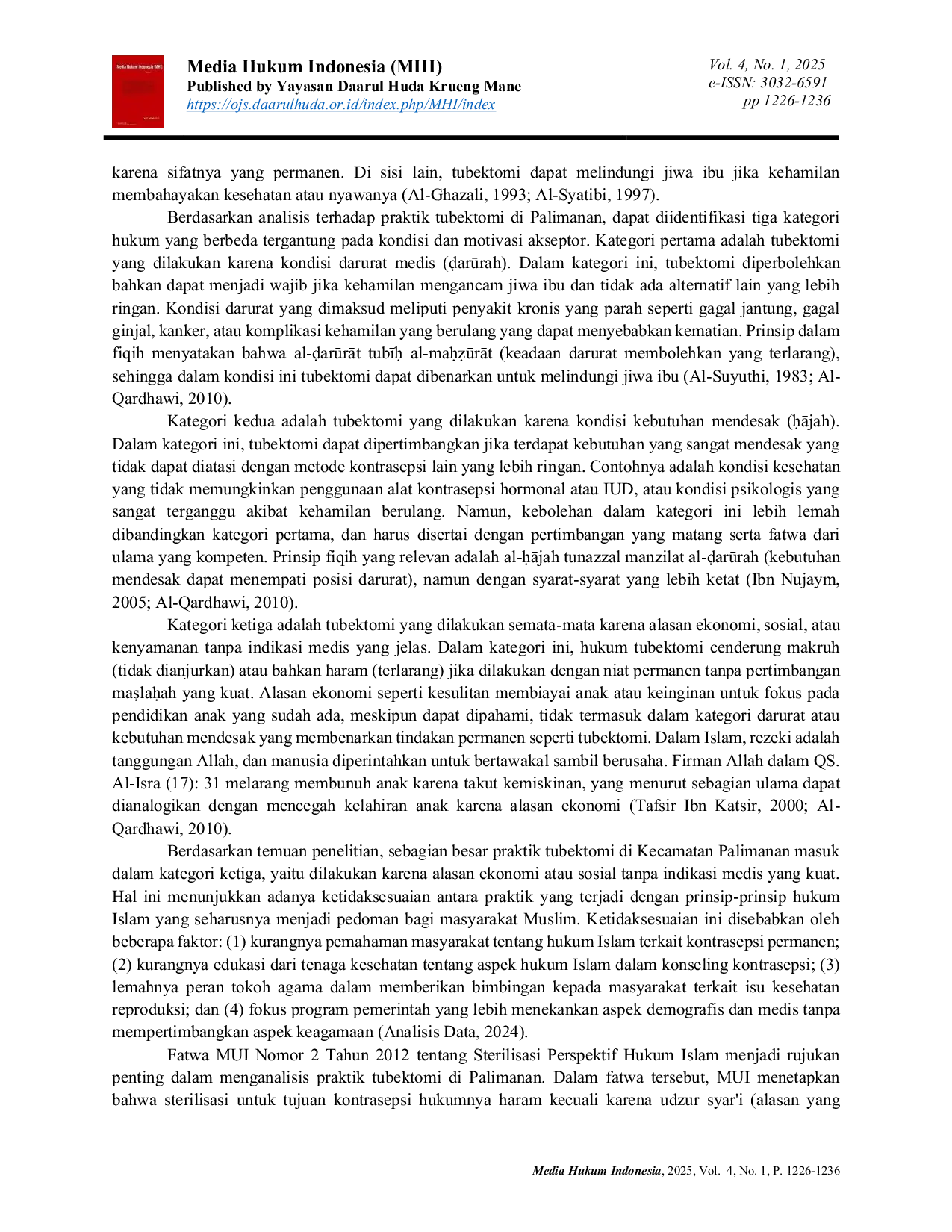 JURIS An Islamic Legal Study on the Practice of Tubectomy Contraception in Palimanan District Cirebon Regency