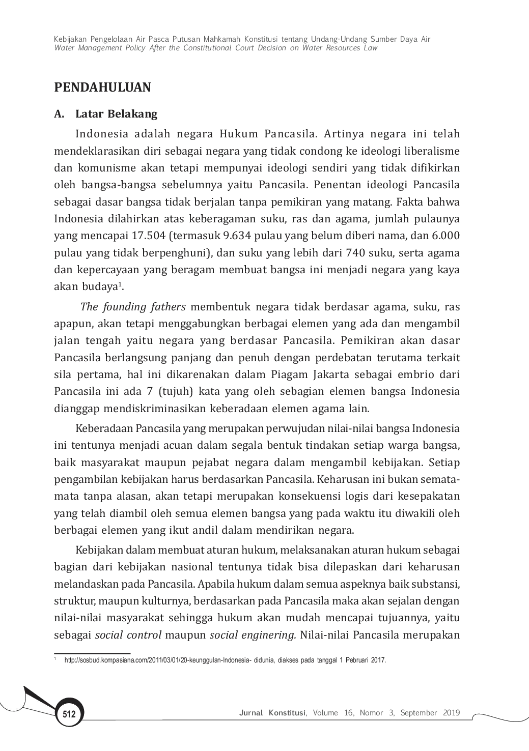 JURIS Kebijakan Pengelolaan Air Pasca Putusan Mahkamah Konstitusi tentang Undang Undang Sumber Daya Air