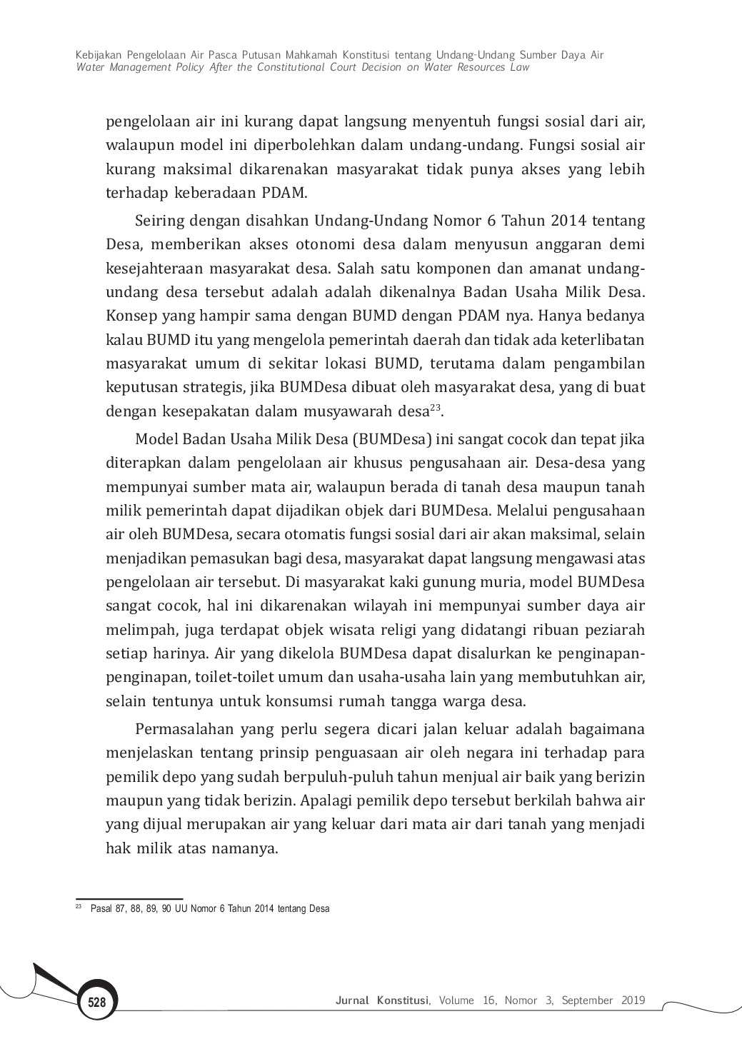 JURIS Kebijakan Pengelolaan Air Pasca Putusan Mahkamah Konstitusi tentang Undang Undang Sumber Daya Air