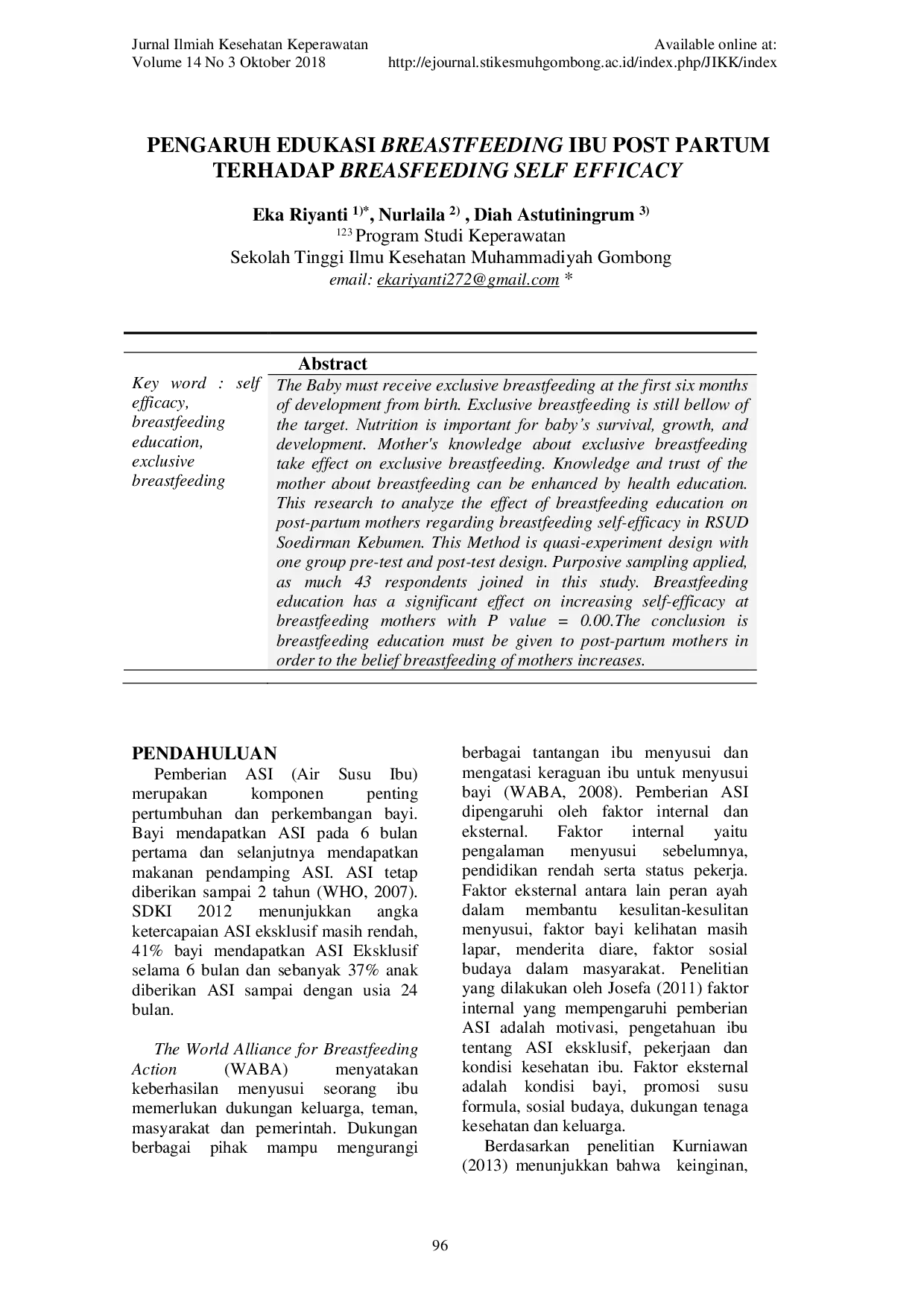 JURIS Pengaruh Edukasi Breastfeeding Ibu Post Partum Terhadap Breastfeeding Self Efficacy