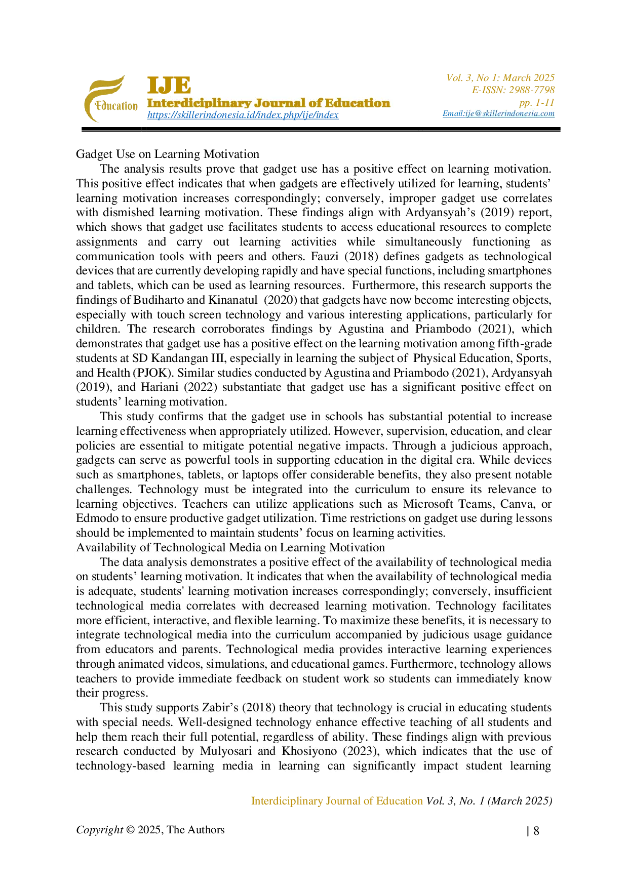 JURIS The Effect of Digital Literacy Gadget Use And Availability of Technological Media in School on Junior High School Students Learning Motivation
