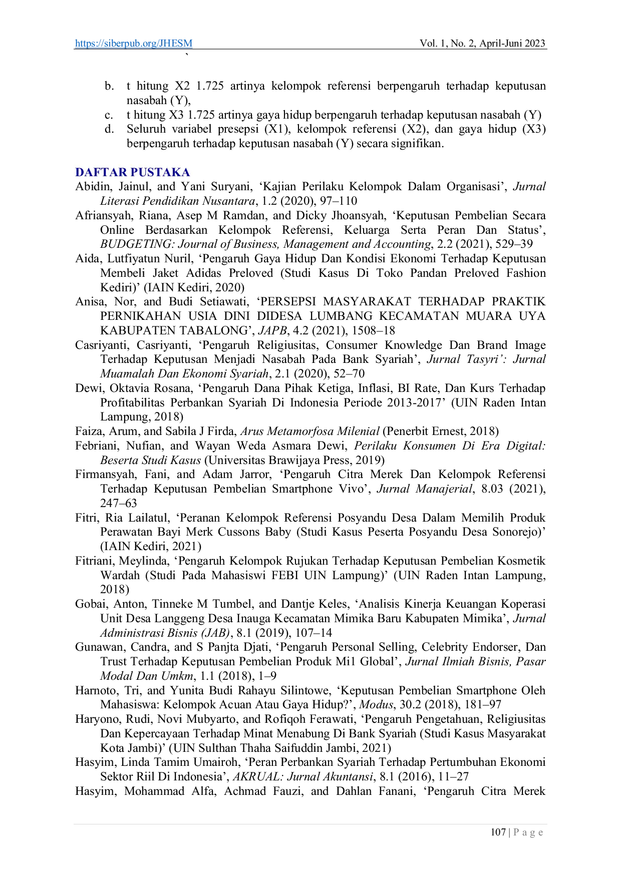 JURIS Pengaruh Persepsi Kelompok Referensi dan Gaya Hidup Terhadap Keputusan Nasabah Bank 9 Jambi Syari ah Kota Jambi