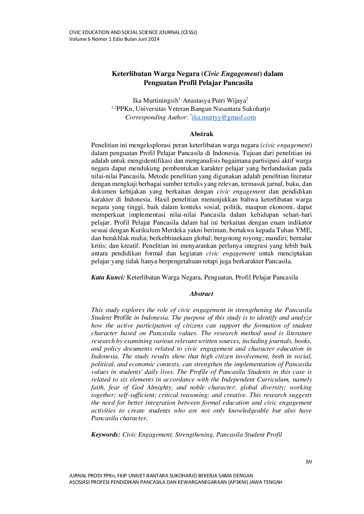 JURIS Keterlibatan Warga Negara Civic Engagement dalam Penguatan Profil Pelajar Pancasila