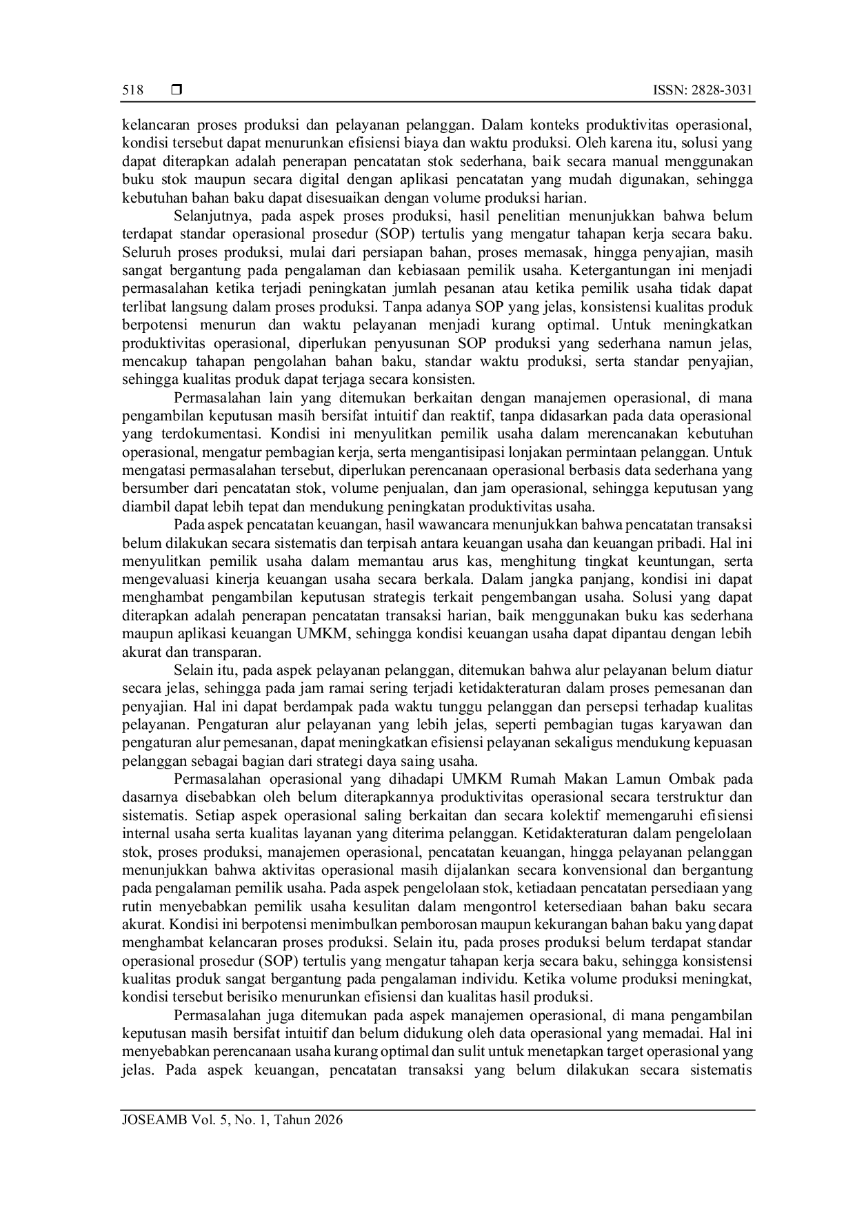 JURIS Produktivitas Operasional Sebagai Strategi Daya Saing UMKM Rumah Makan Lamun Ombak