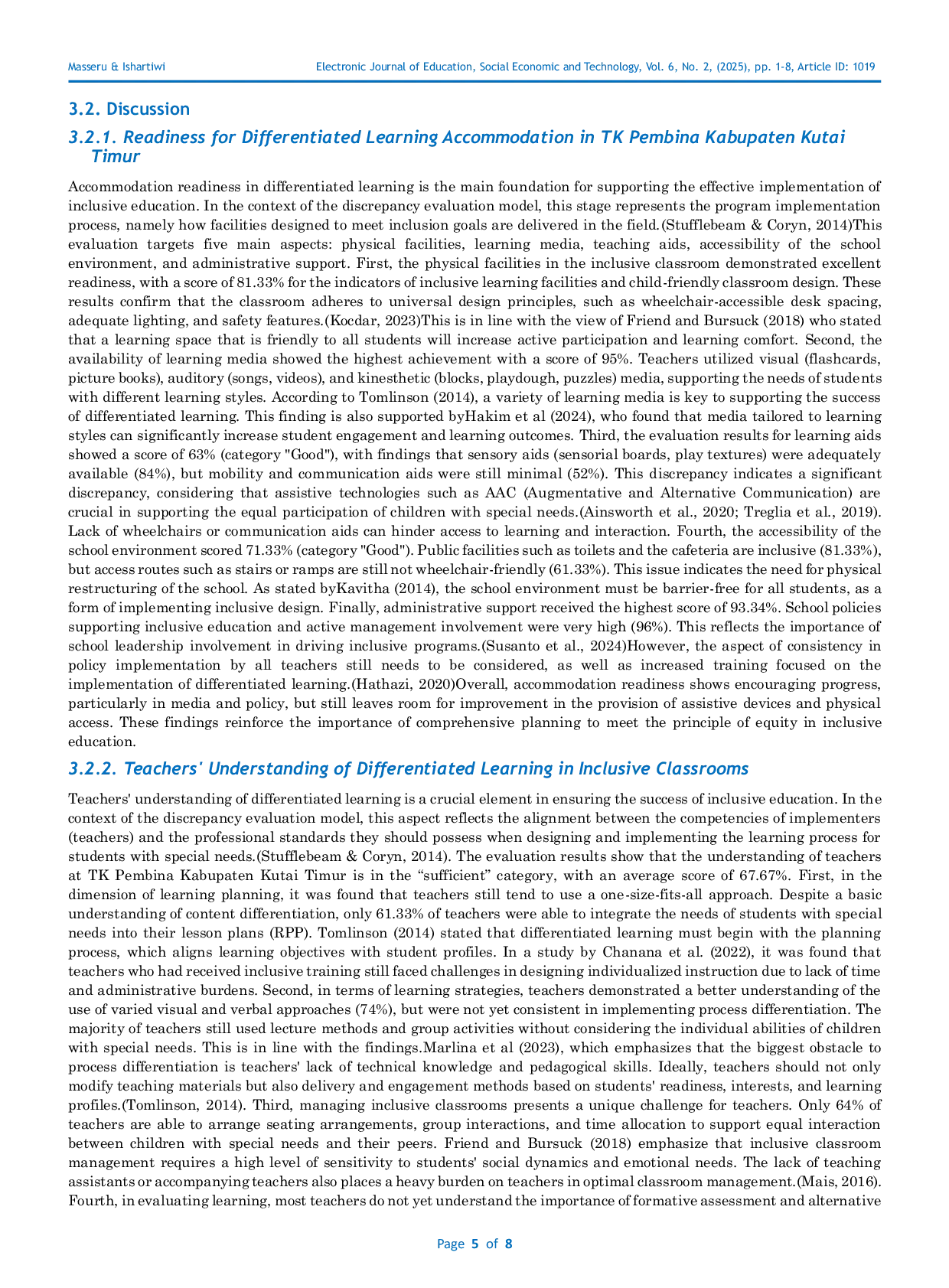JURIS Evaluation of Differentiated Learning for Students with Special Needs in Inclusive Classes at TK Pembina Kabupaten Kutai Timur