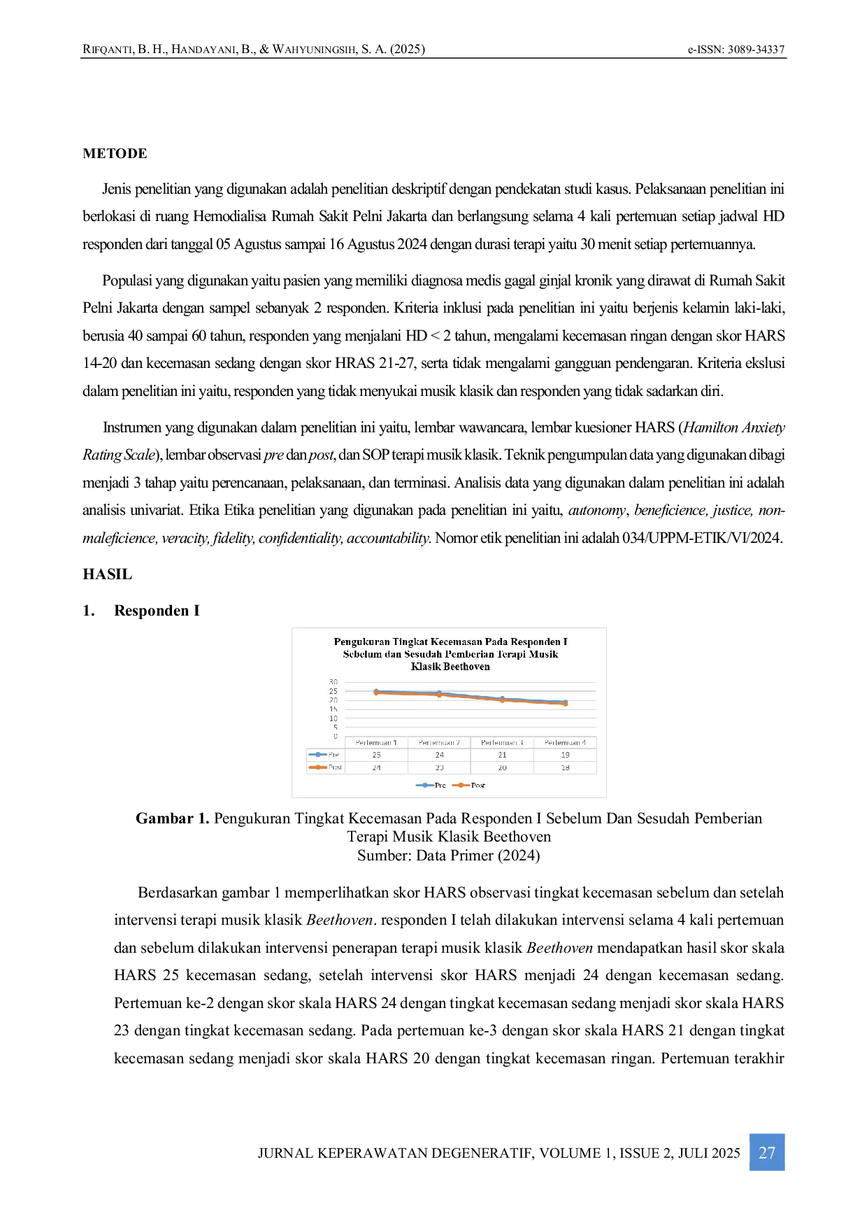 JURIS Terapi Musik Klasik Terhadap Kecemasan Pasien Gagal Ginjal Kronik Yang Menjalani Hemodialisa Di Rumah Sakit Pelni Jakarta