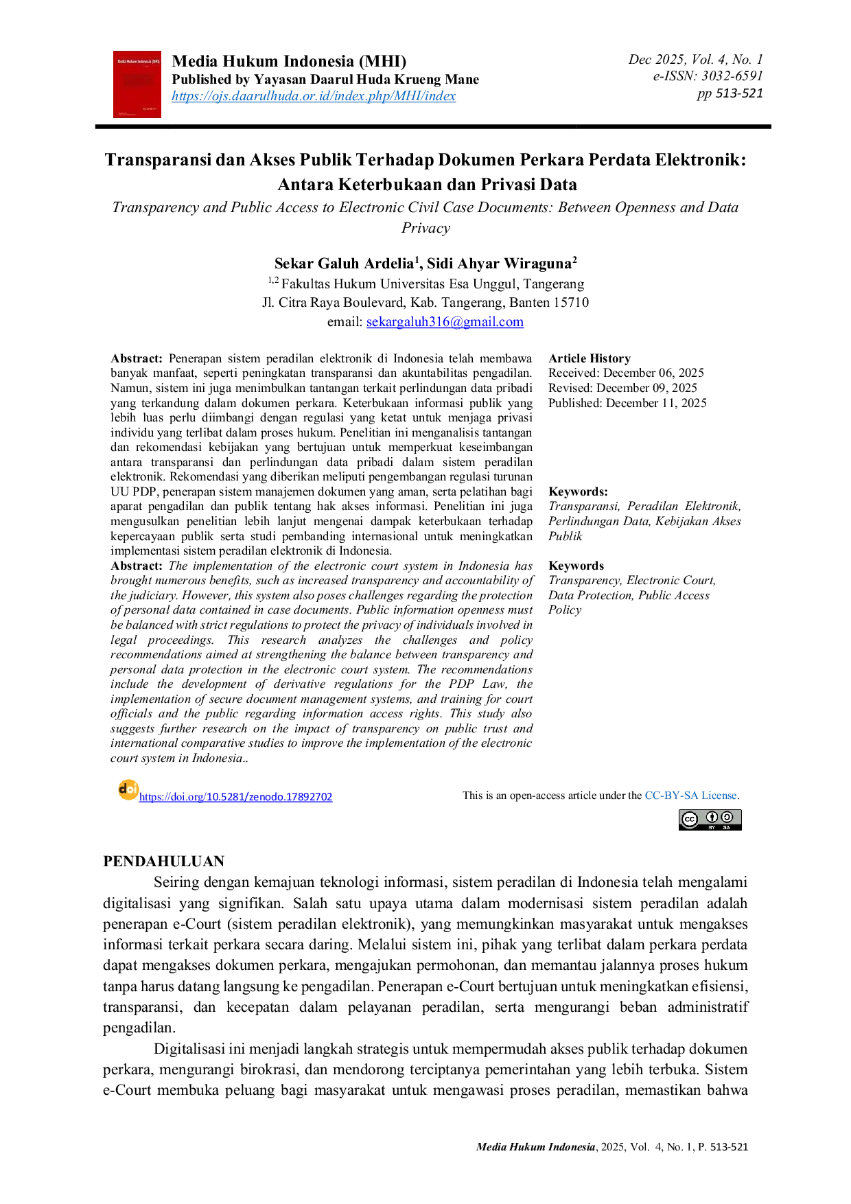 JURIS Transparency and Public Access to Electronic Civil Case Documents Between Openness and Data Privacy
