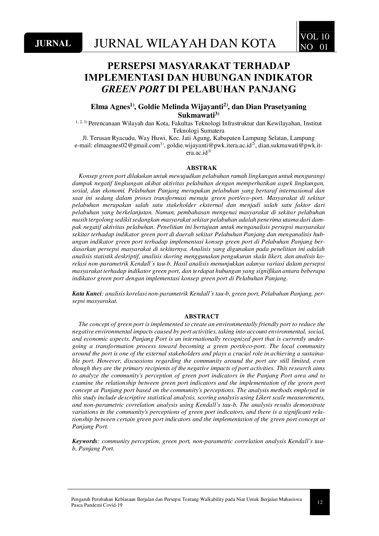 JURIS Persepsi Masyarakat terhadap Implementasi dan Hubungan Indikator Green Port di Pelabuhan Panjang