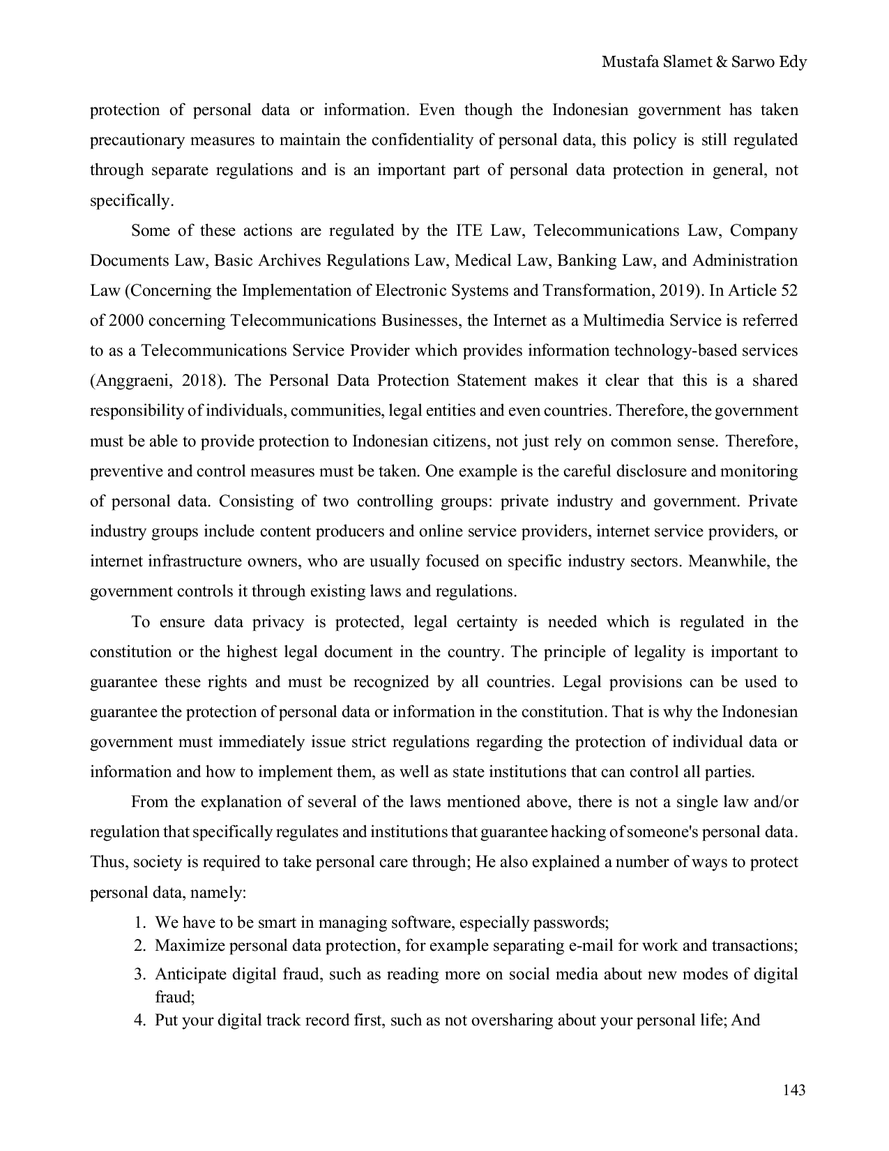 JURIS Legal and Cultural Implications for Personal Data Protection in the Era of Global Digitalization