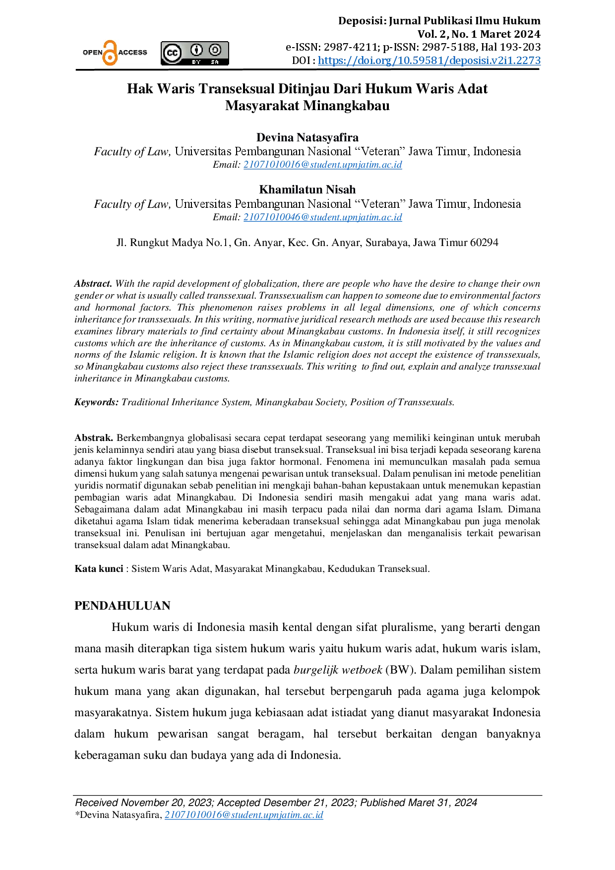 juris Hak Waris Transeksual Ditinjau Dari Hukum Waris Adat Masyarakat Minangkabau