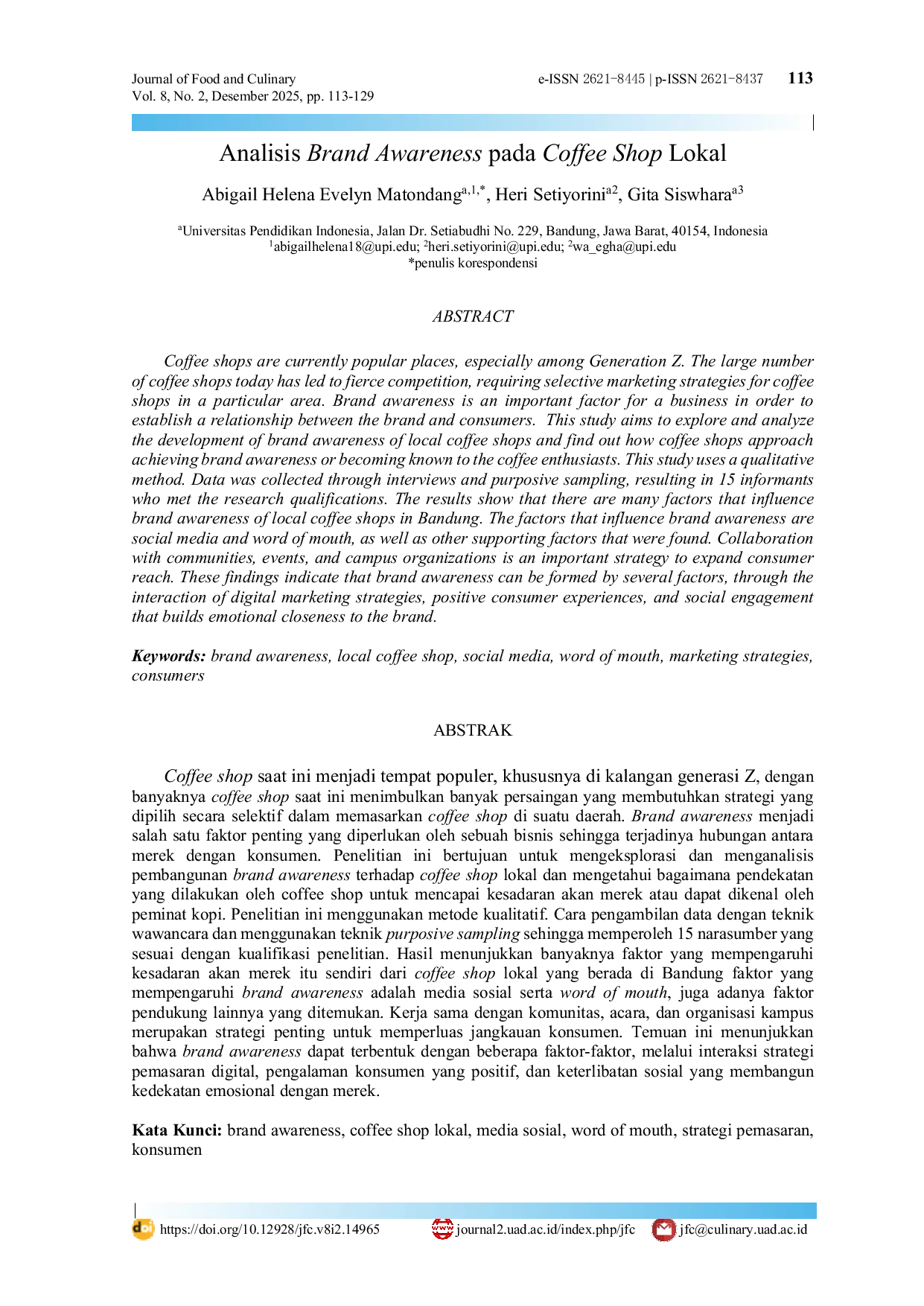 JURIS Analisis Brand Awareness pada Coffee Shop Lokal