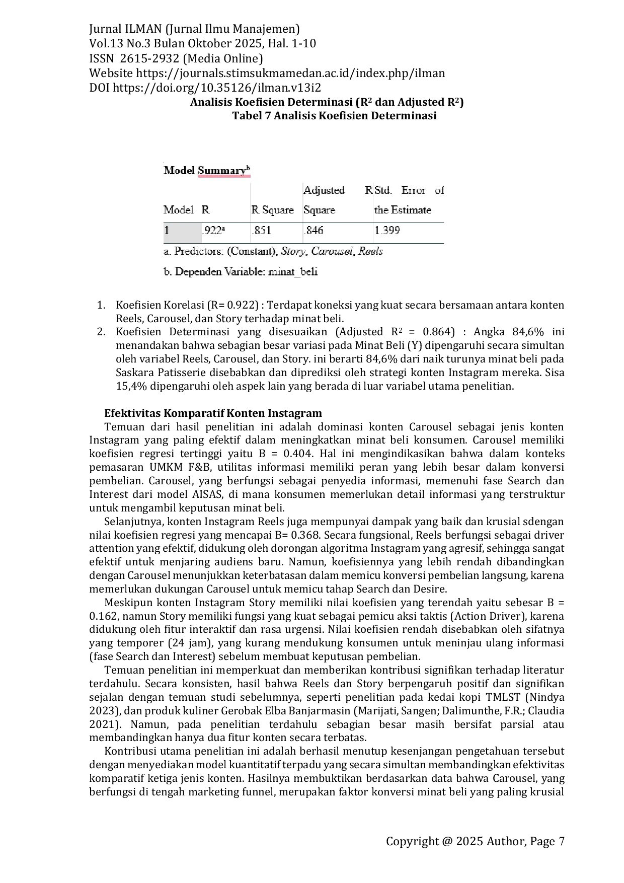 JURIS Efektivitas Konten Instagram Dalam Meningkatkan Minat Beli Bisnis Makanan Kekinian Studi Kasus Saskara Patisserie