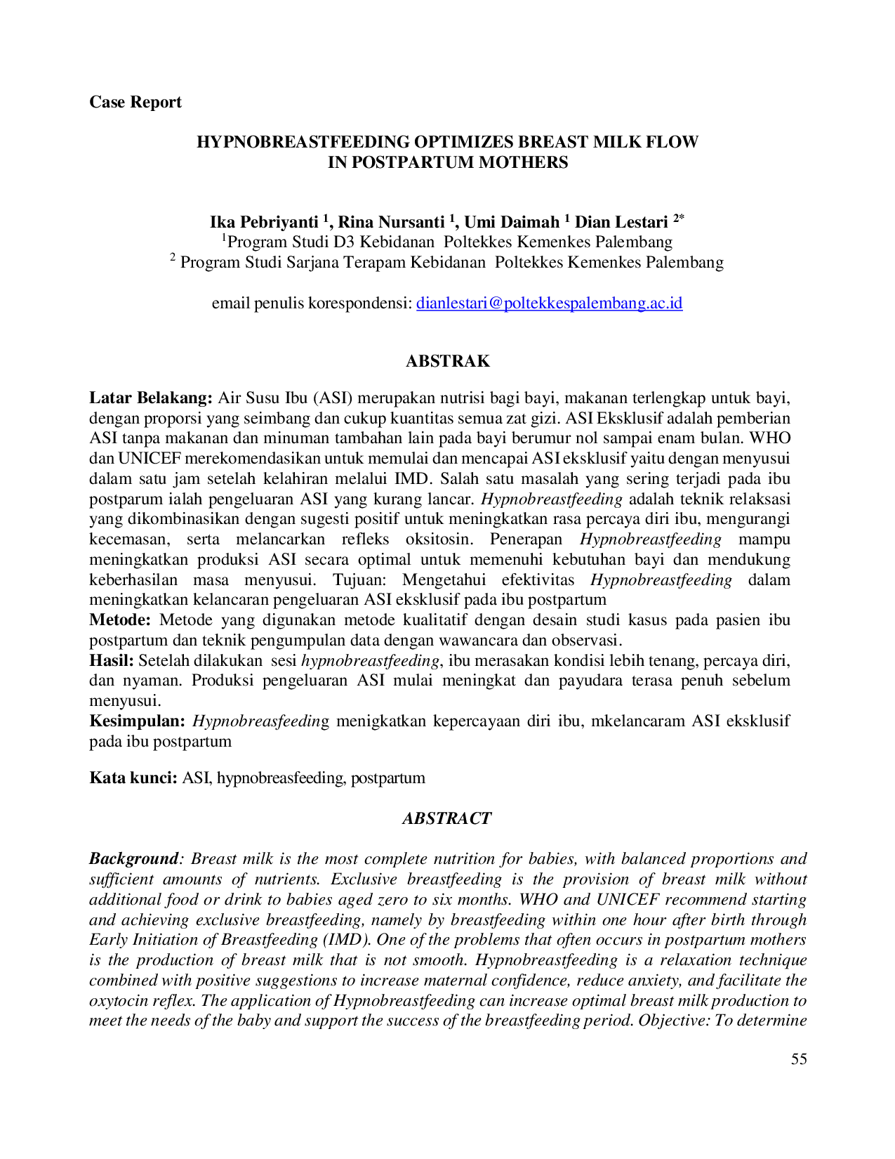JURIS Hypnobreastfeeding Optimizes Breast Milk Flow In Postpartum Mothers