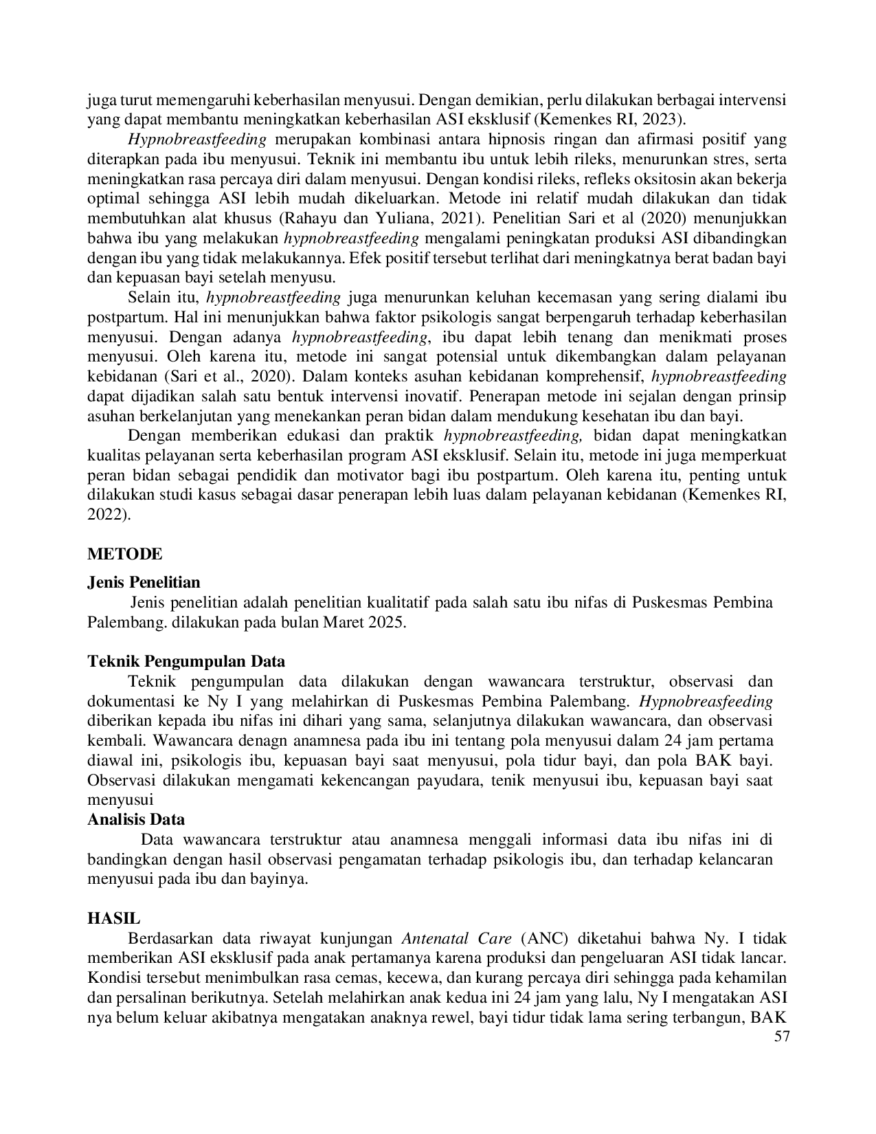 JURIS Hypnobreastfeeding Optimizes Breast Milk Flow In Postpartum Mothers