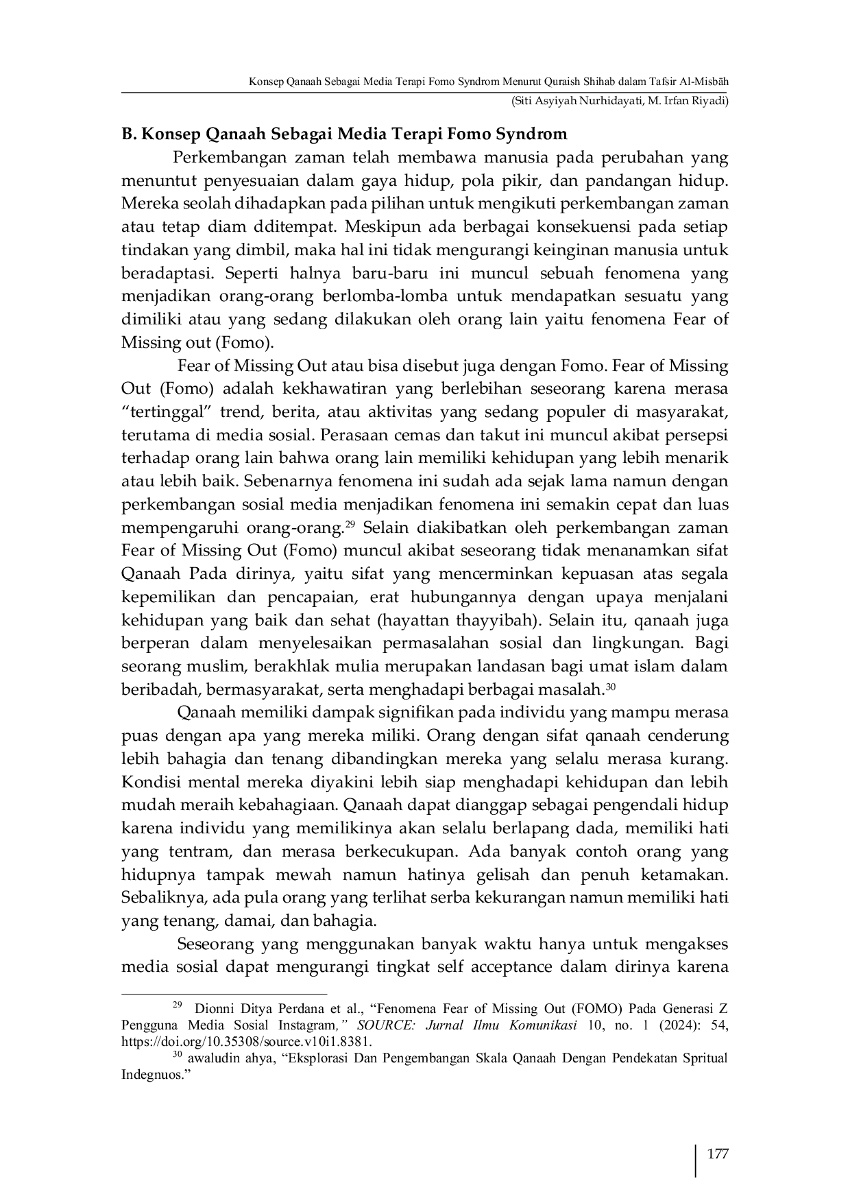 JURIS Konsep Qanaah Sebagai Media Terapi Fomo Syndrom Menurut Quraish Shihab Dalam Tafsir Al Mishbah