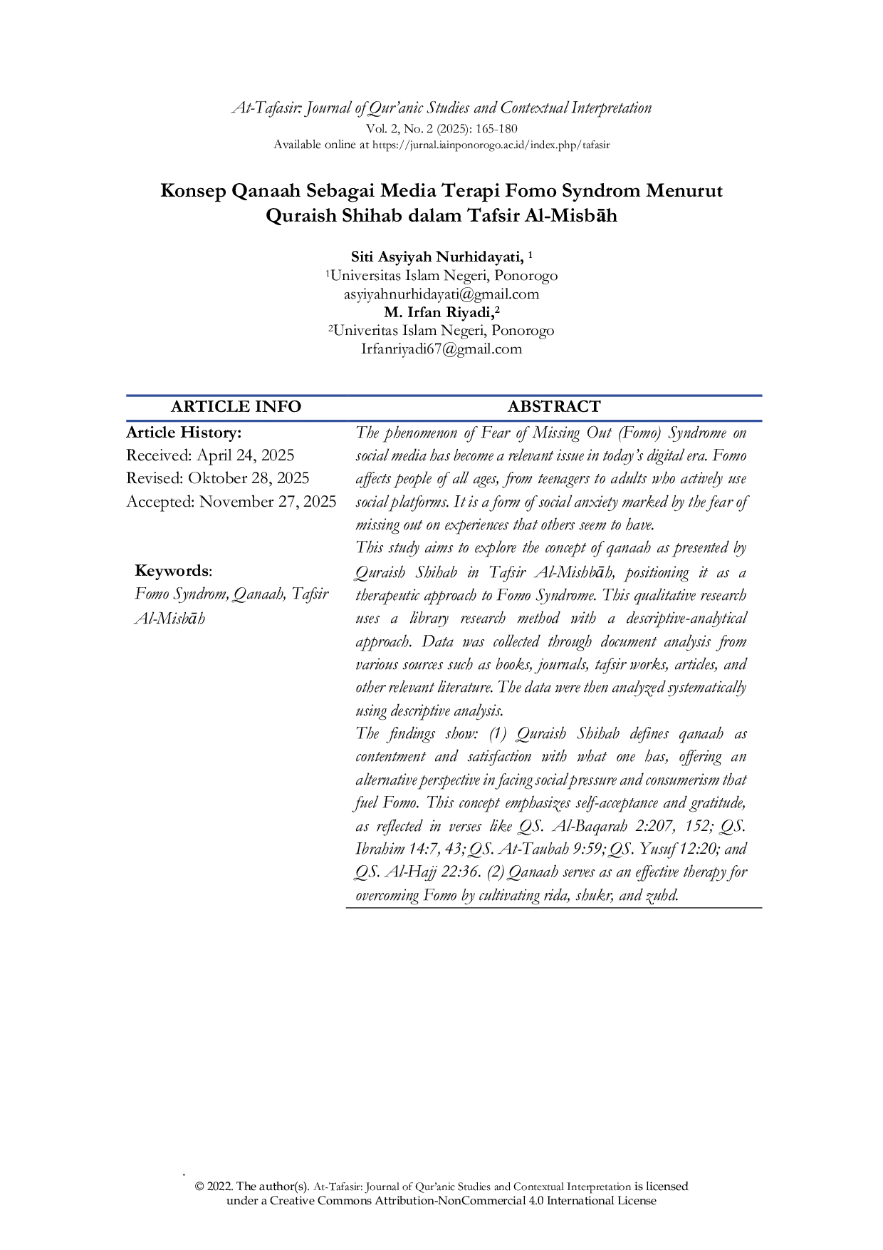 JURIS Konsep Qanaah Sebagai Media Terapi Fomo Syndrom Menurut Quraish Shihab Dalam Tafsir Al Mishbah