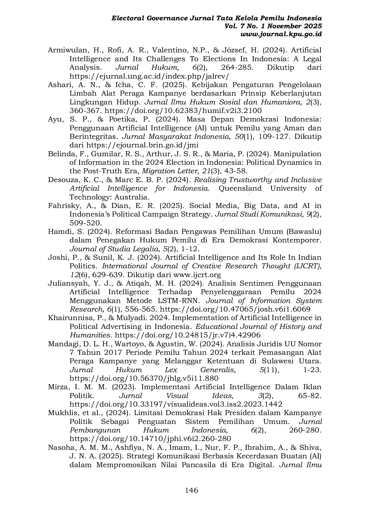 JURIS Transformasi Kampanye Pemilu Menempatkan Peran Artificial Intelligence untuk Keberlanjutan Pemilu di Indonesia