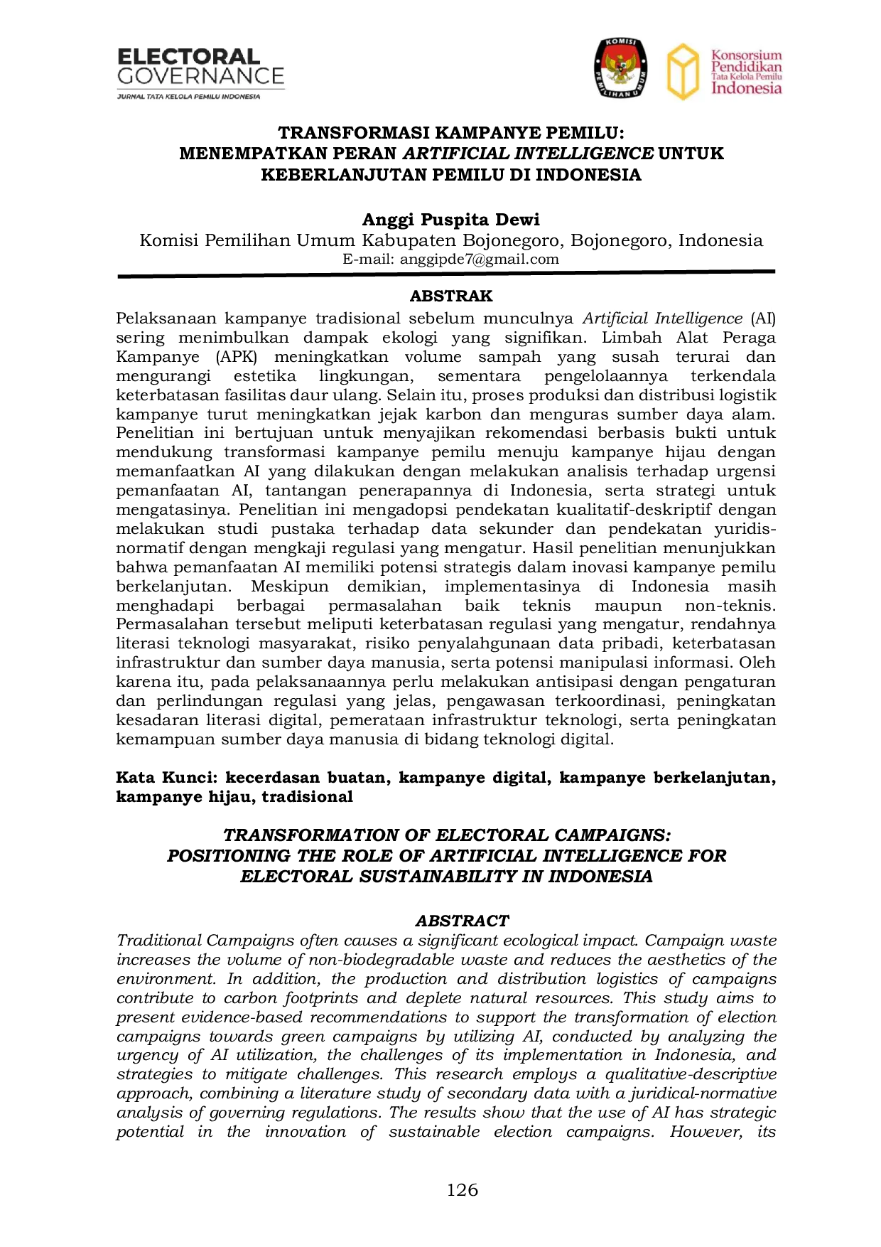 JURIS Transformasi Kampanye Pemilu Menempatkan Peran Artificial Intelligence untuk Keberlanjutan Pemilu di Indonesia