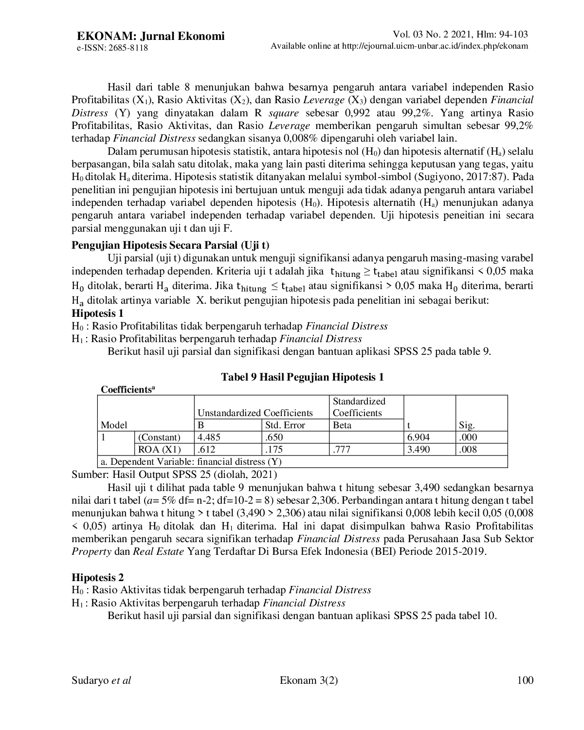 JURIS Dampak Profitabilitas Rasio Likuiditas Dan Rasio Leverage Terhadap Financial Distress Studi Pada Perusahaan Jasa Sub Sektor Property Dan Real Estate Di Indonesia