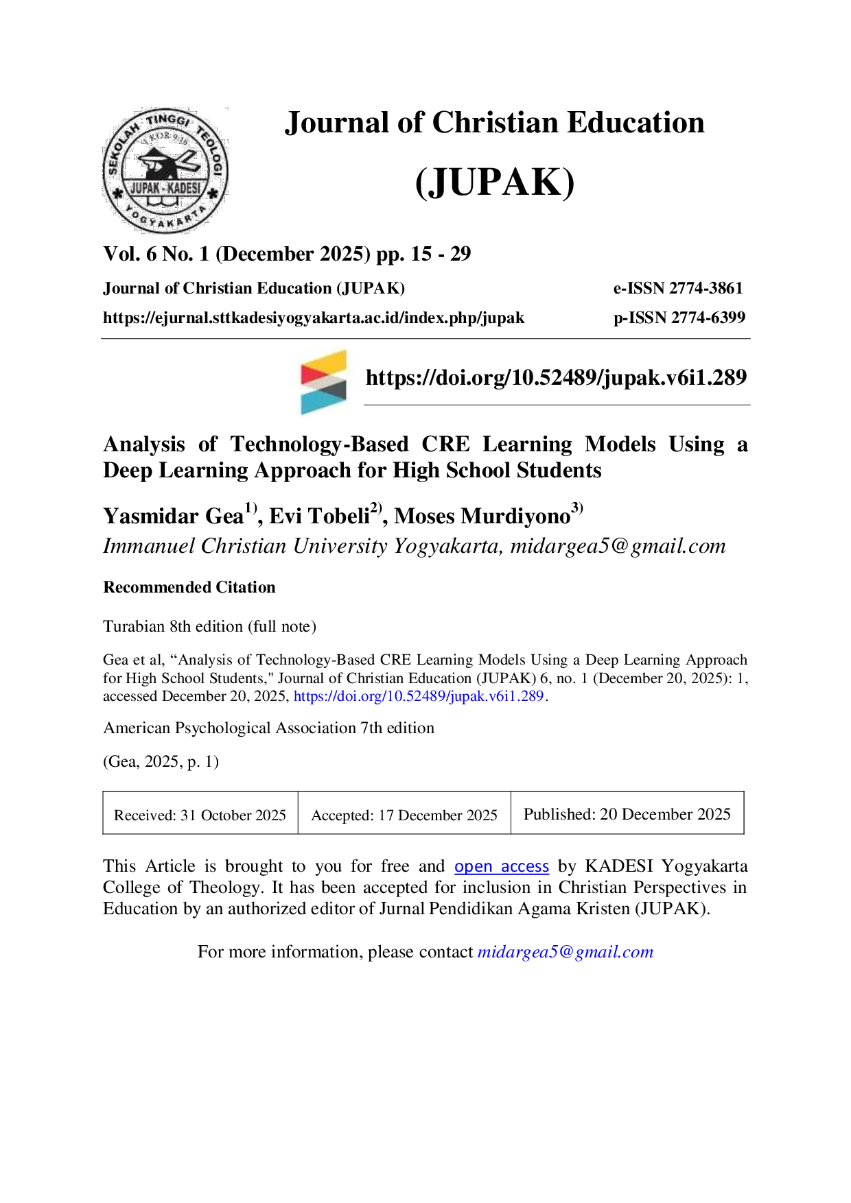 JURIS Analysis of Technology Based CRE Learning Models Using a Deep Learning Approach for High School Students
