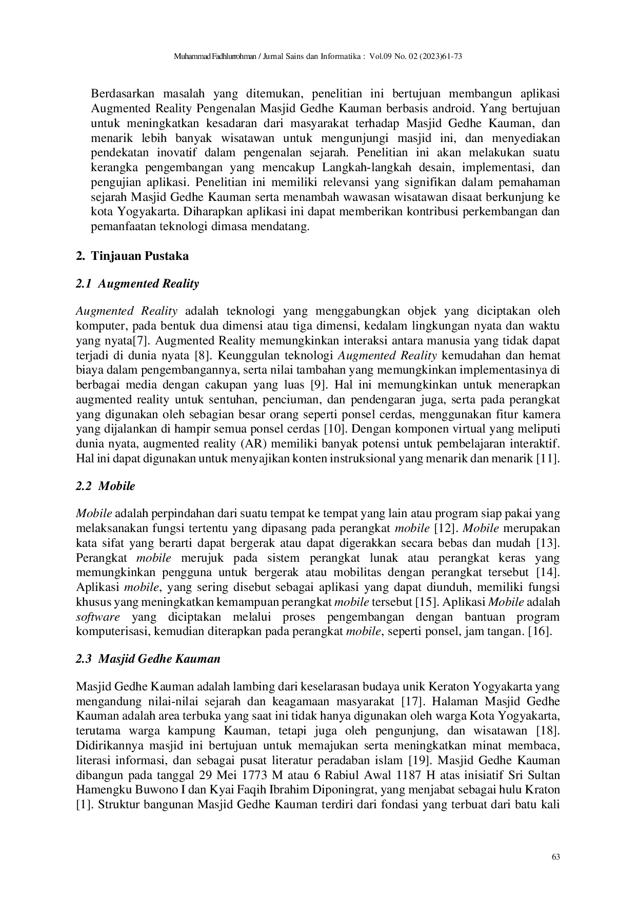 JURIS Aplikasi Pengenalan Masjid Gedhe Kauman Berbasis Mobile Augmented Reality