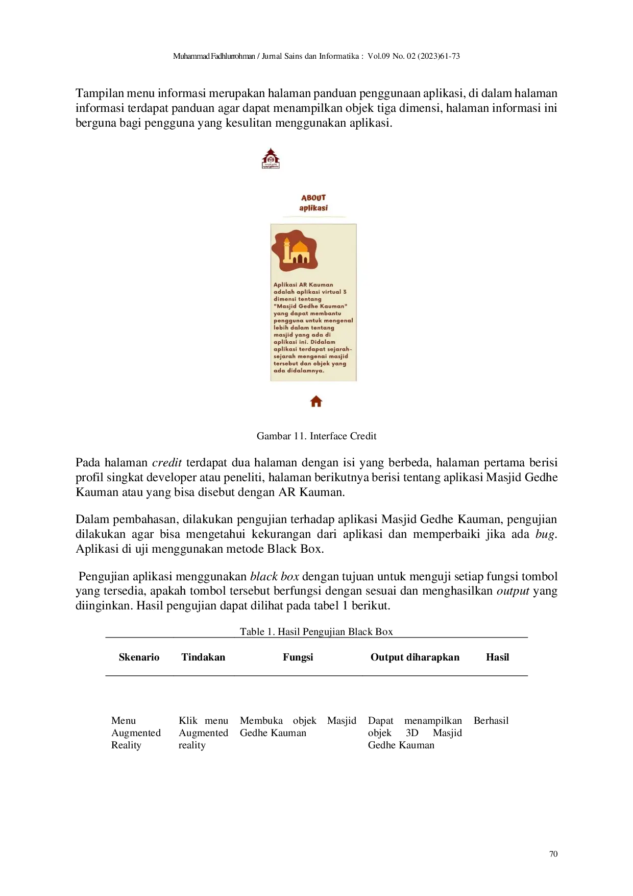 JURIS Aplikasi Pengenalan Masjid Gedhe Kauman Berbasis Mobile Augmented Reality