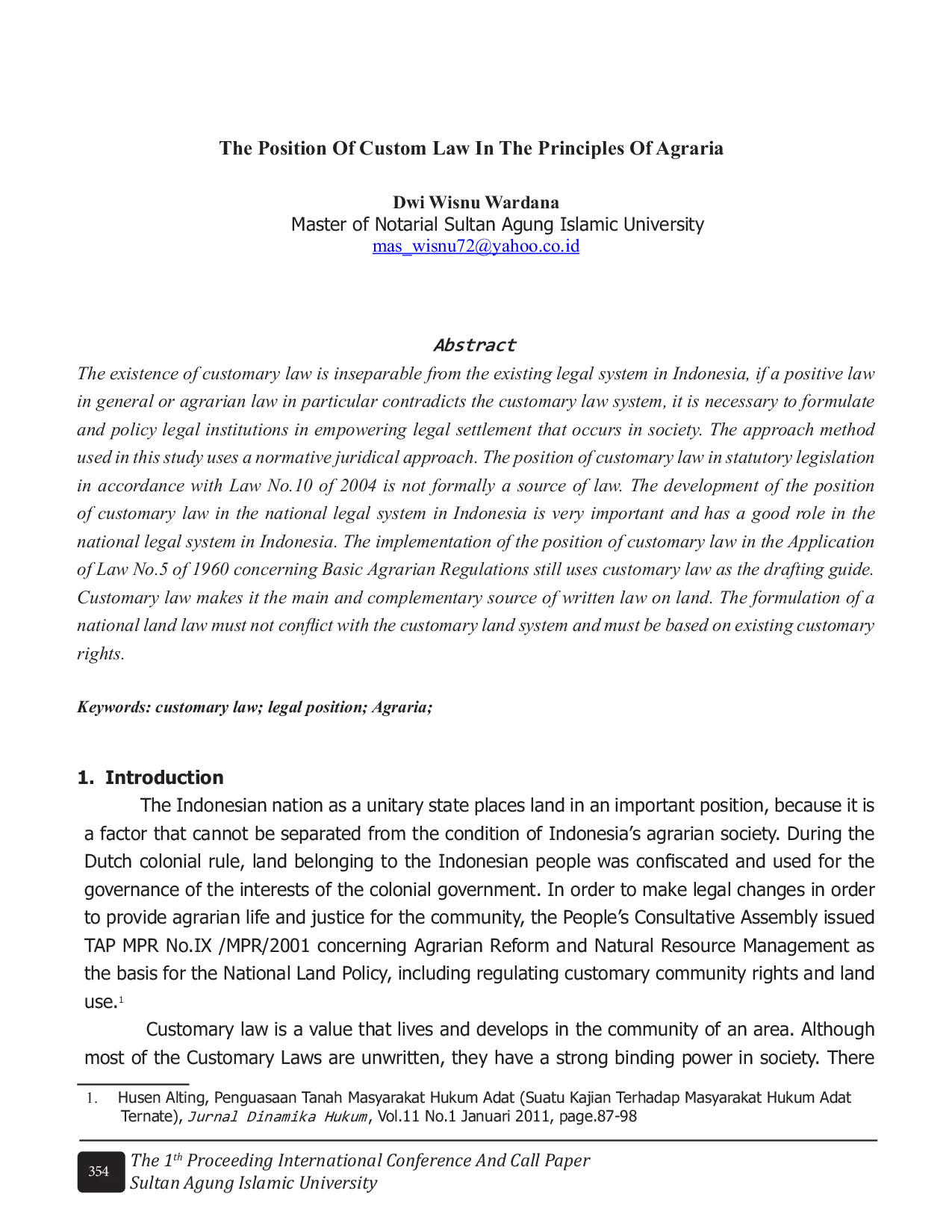 JURIS The Position Of Custom Law In The Principles Of Agraria
